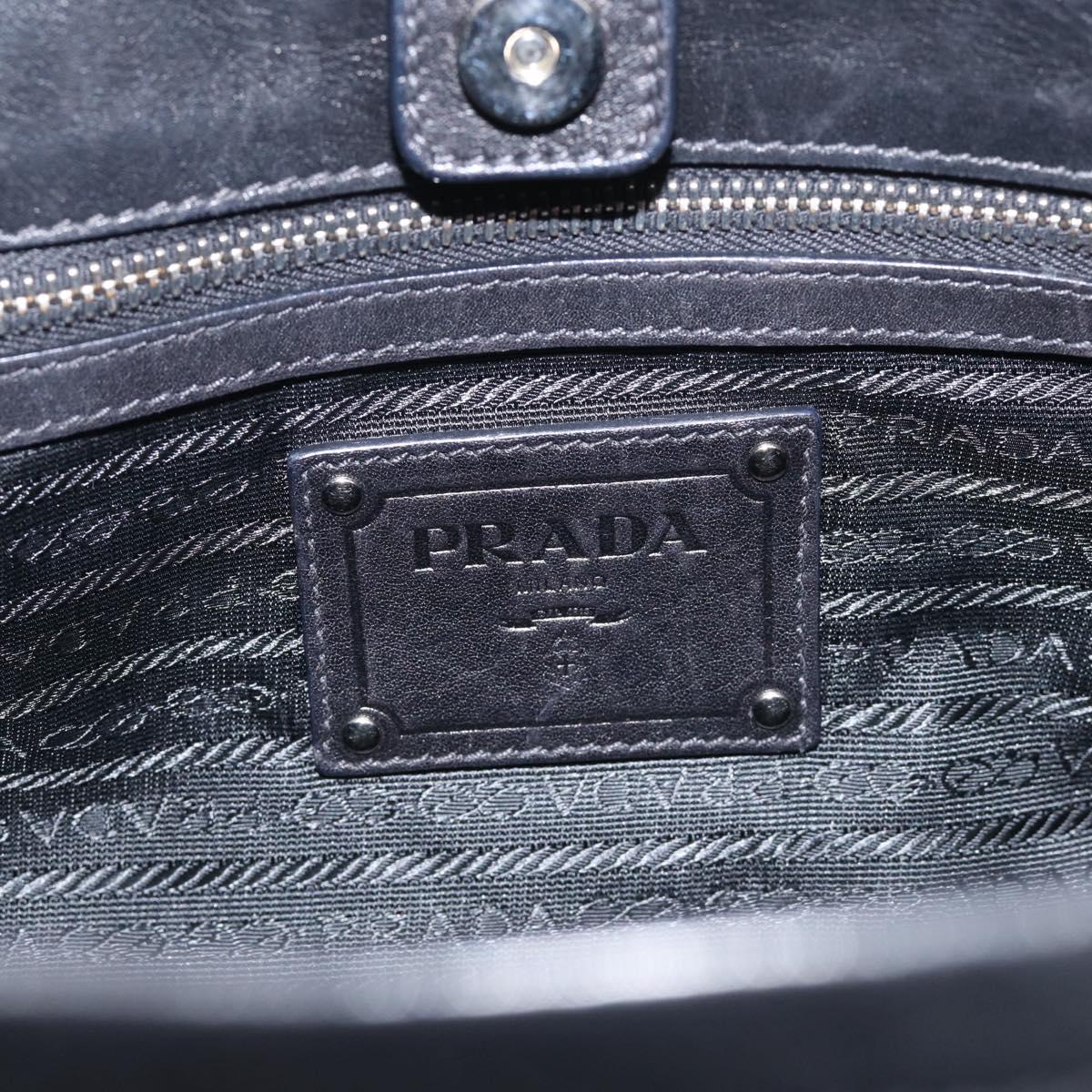 PRADA Shoulder Bag Leather Black Silver Auth 208520V