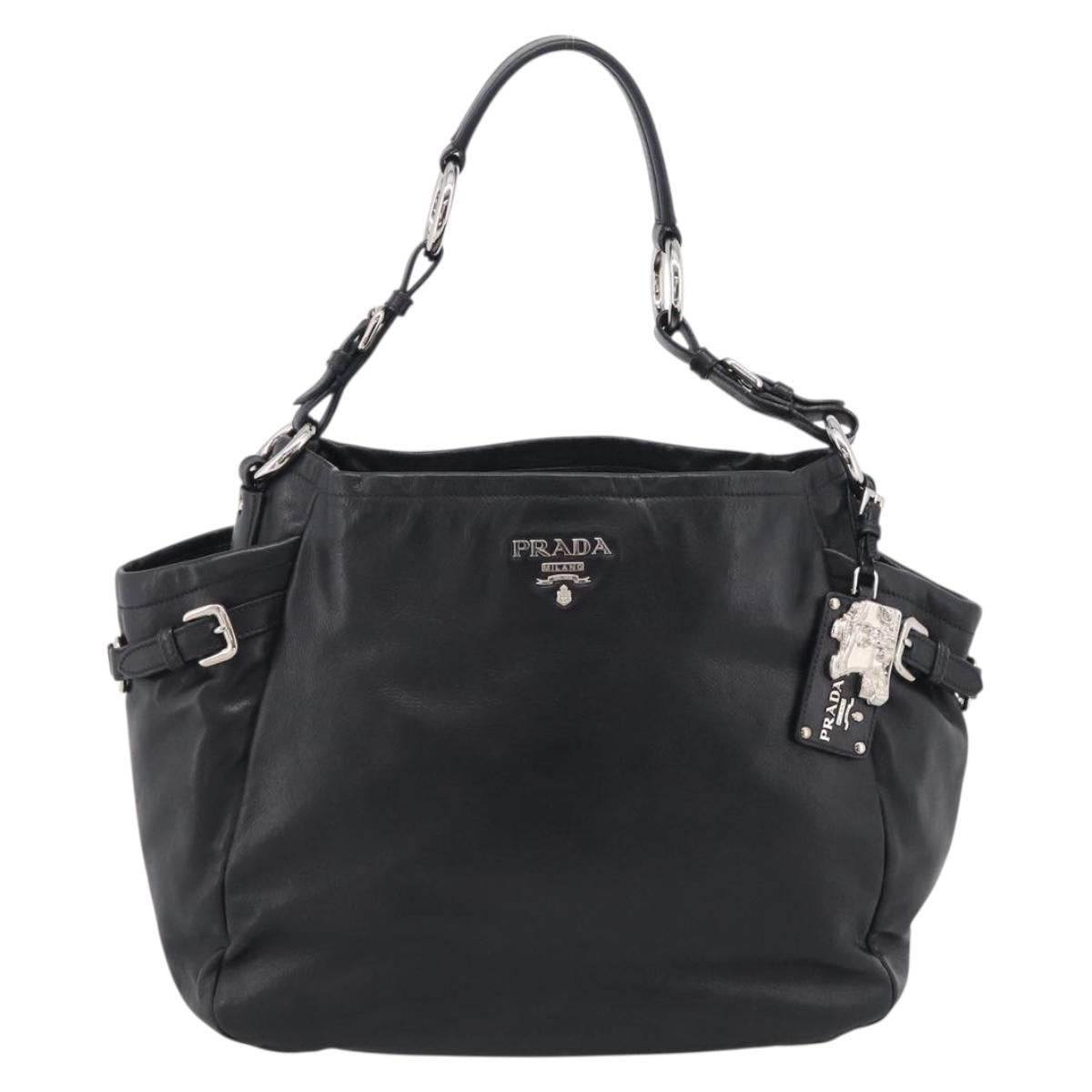 PRADA Shoulder Bag Leather Black Silver Auth 208520V