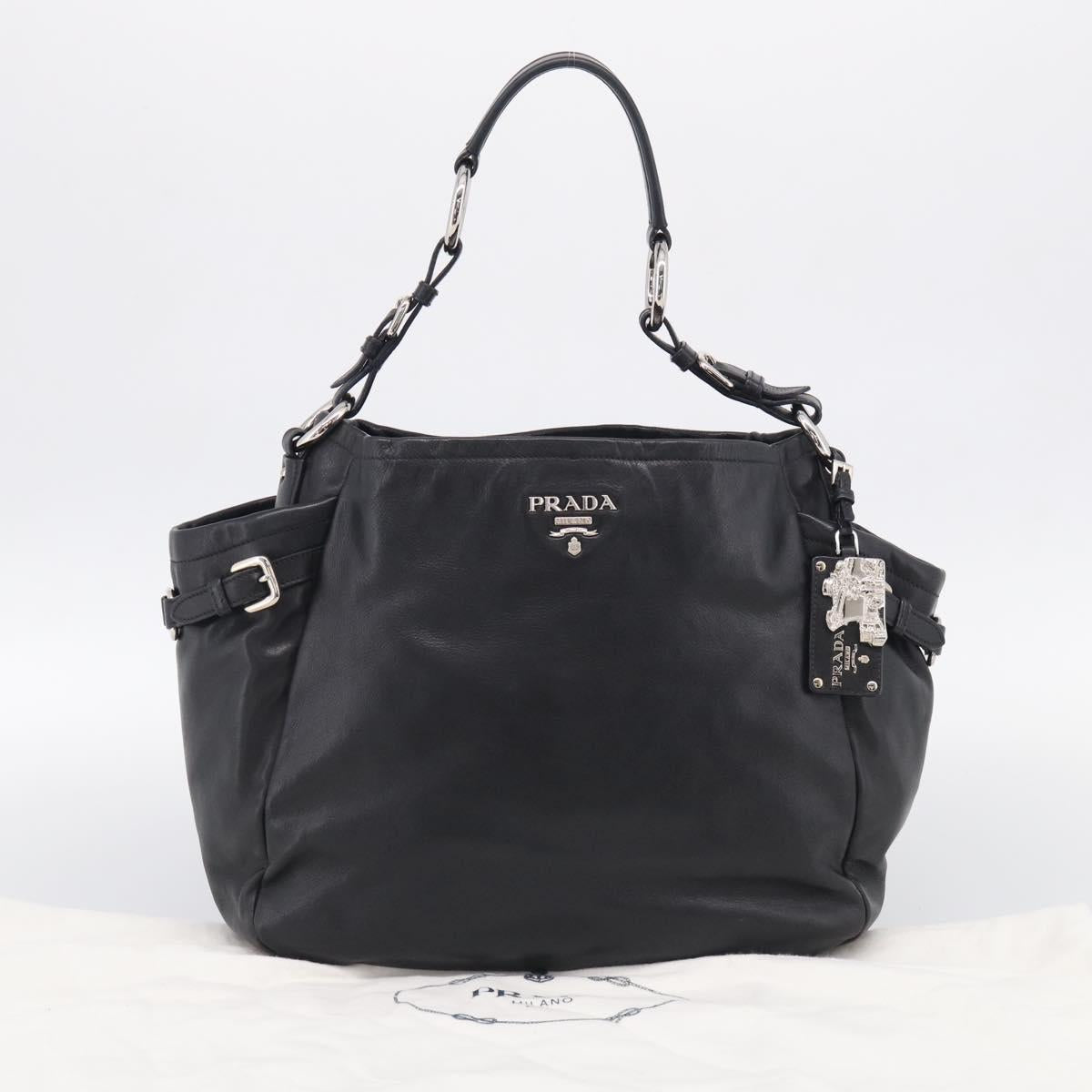 PRADA Shoulder Bag Leather Black Silver Auth 208520V