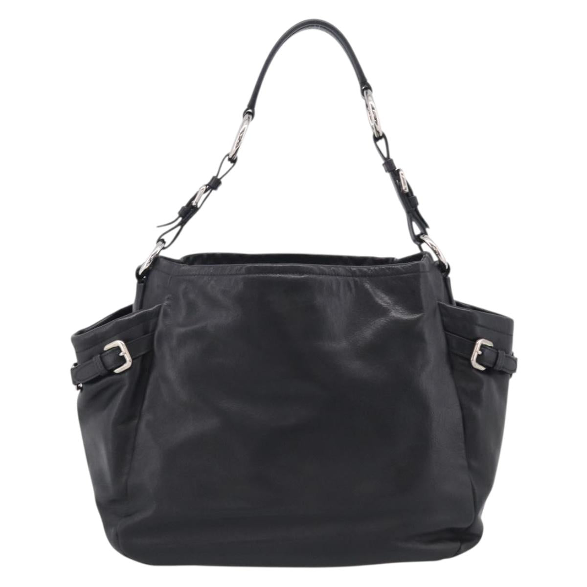 PRADA Shoulder Bag Leather Black Silver Auth 208520V