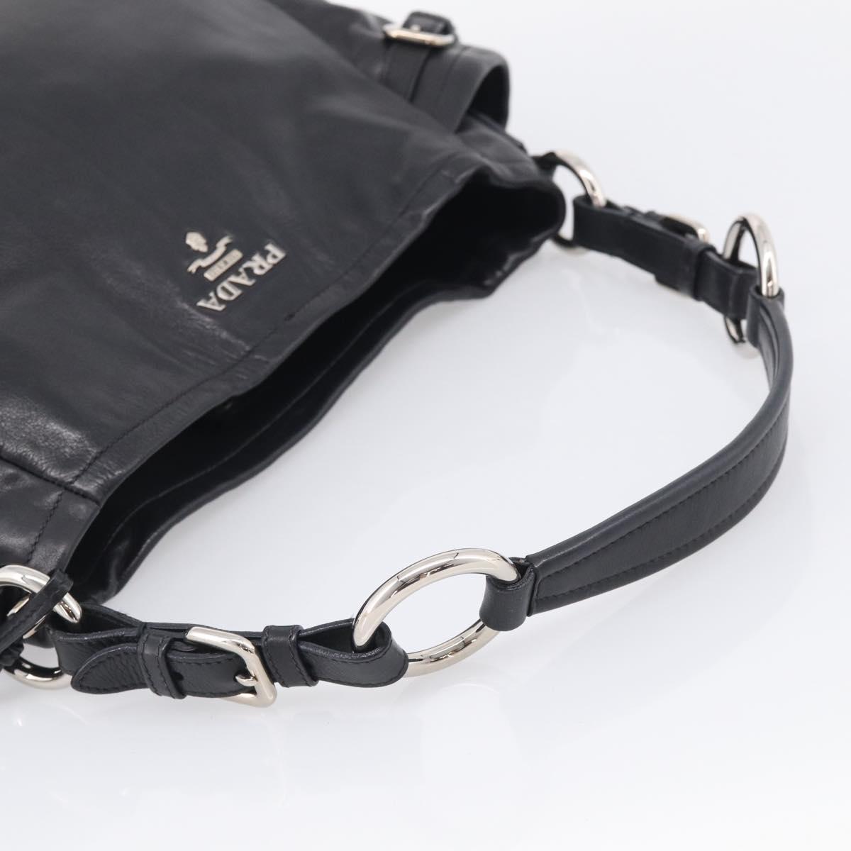 PRADA Shoulder Bag Leather Black Silver Auth 208520V