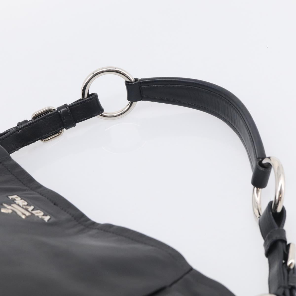 PRADA Shoulder Bag Leather Black Silver Auth 208520V