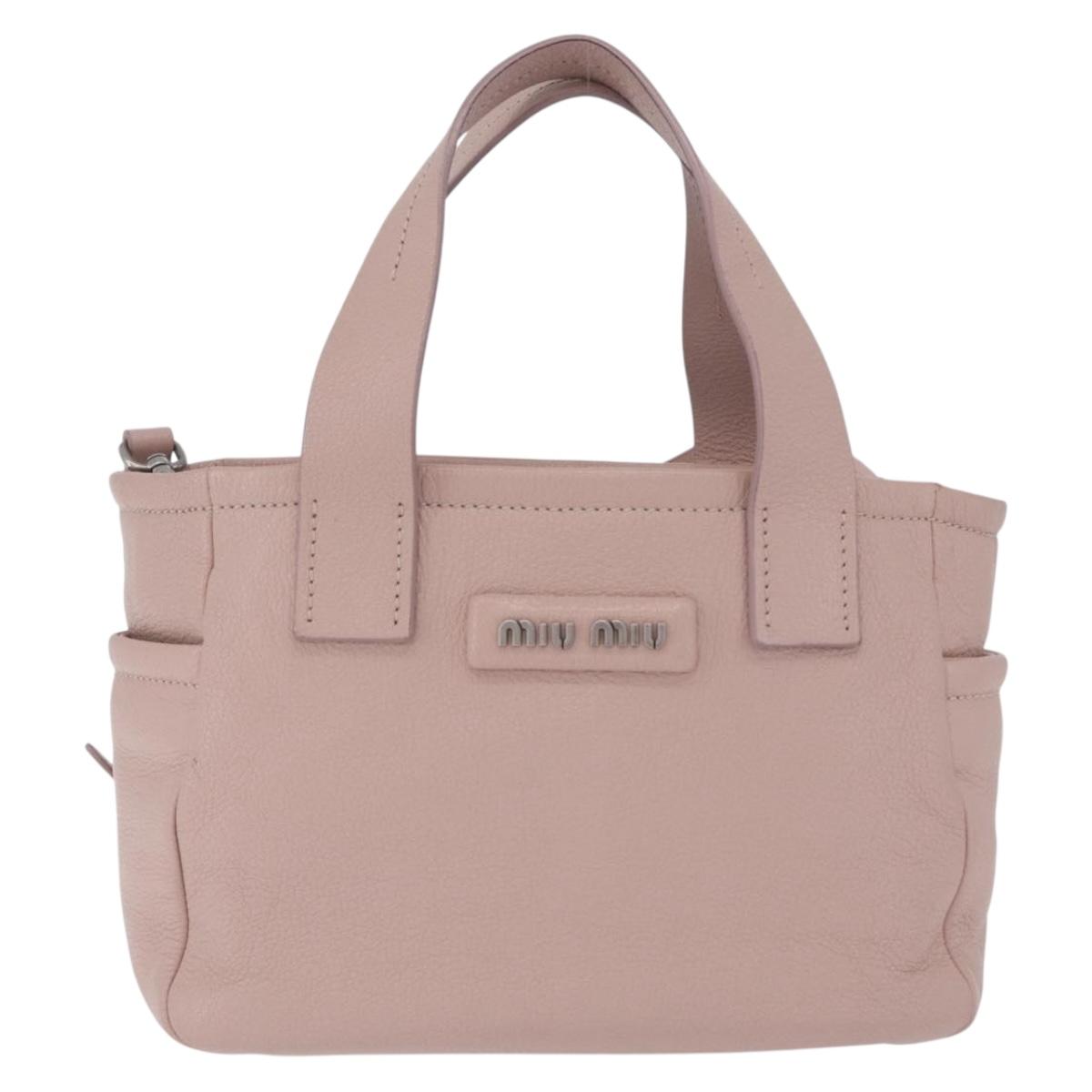 Miu Miu Madras Hand Bag Leather 2way Pink Silver Auth 208522A
