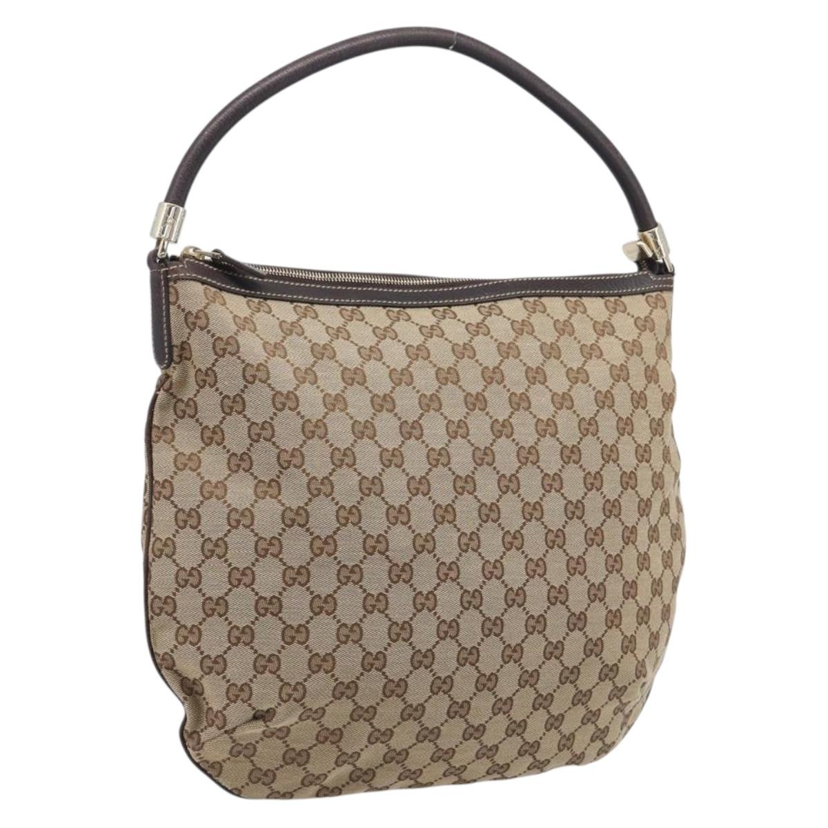 GUCCI GG Canvas Shoulder Bag Beige Gold Tone 161718 Auth 208523V