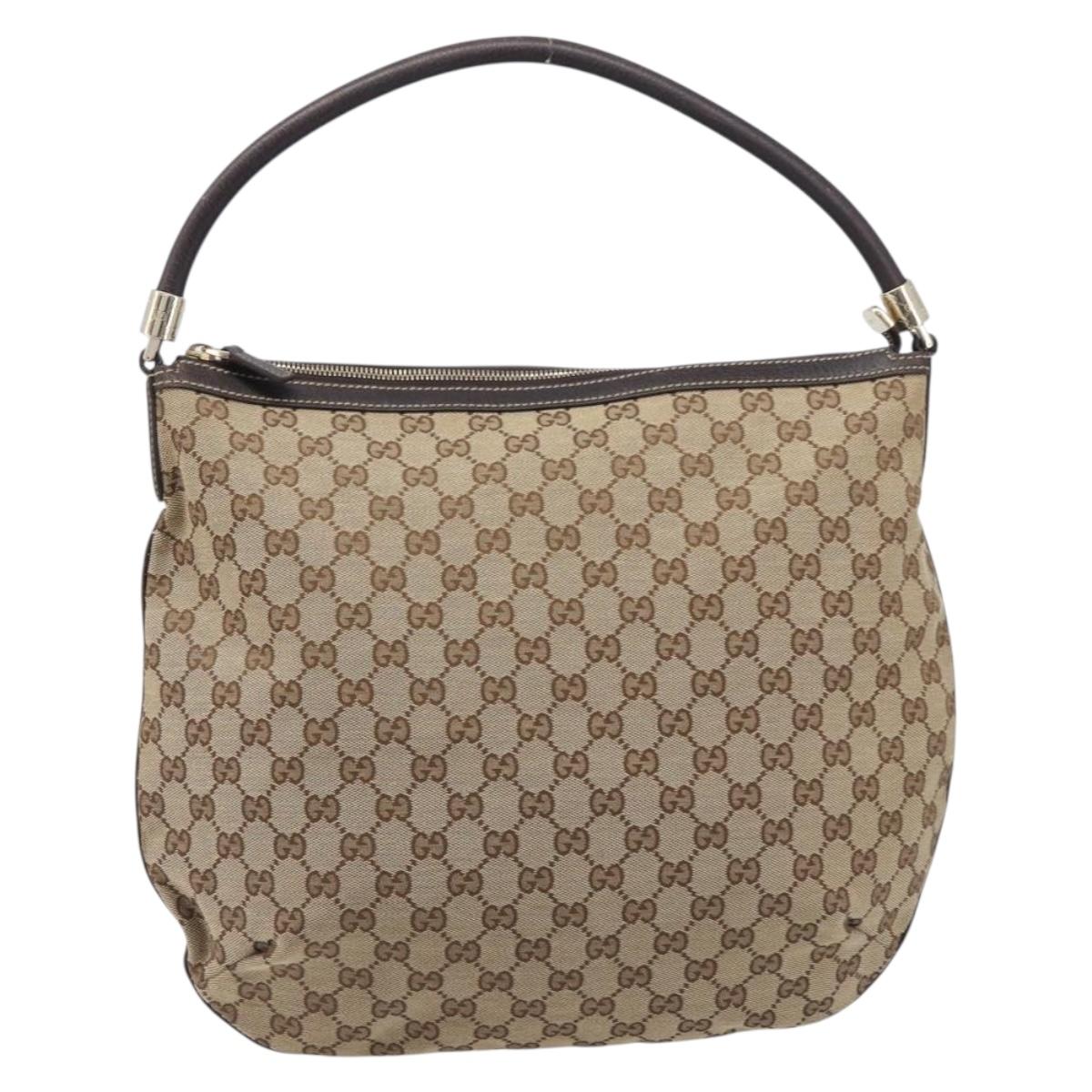 GUCCI GG Canvas Shoulder Bag Beige Gold Tone 161718 Auth 208523V