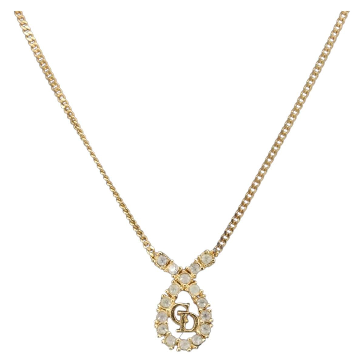 Christian Dior Necklace Metal Gold Tone Auth 208530