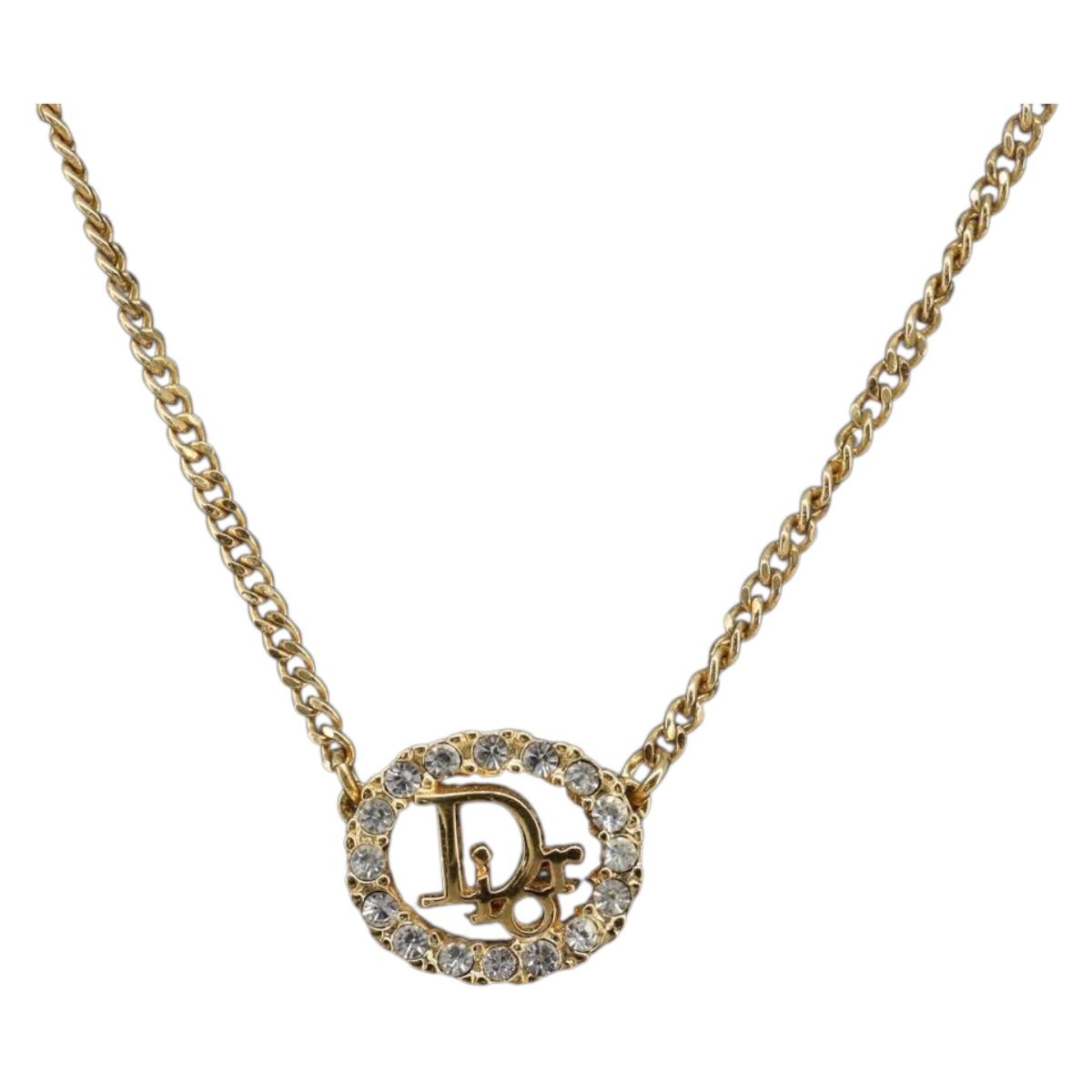 Christian Dior Necklace Metal Gold Tone Auth 208533V