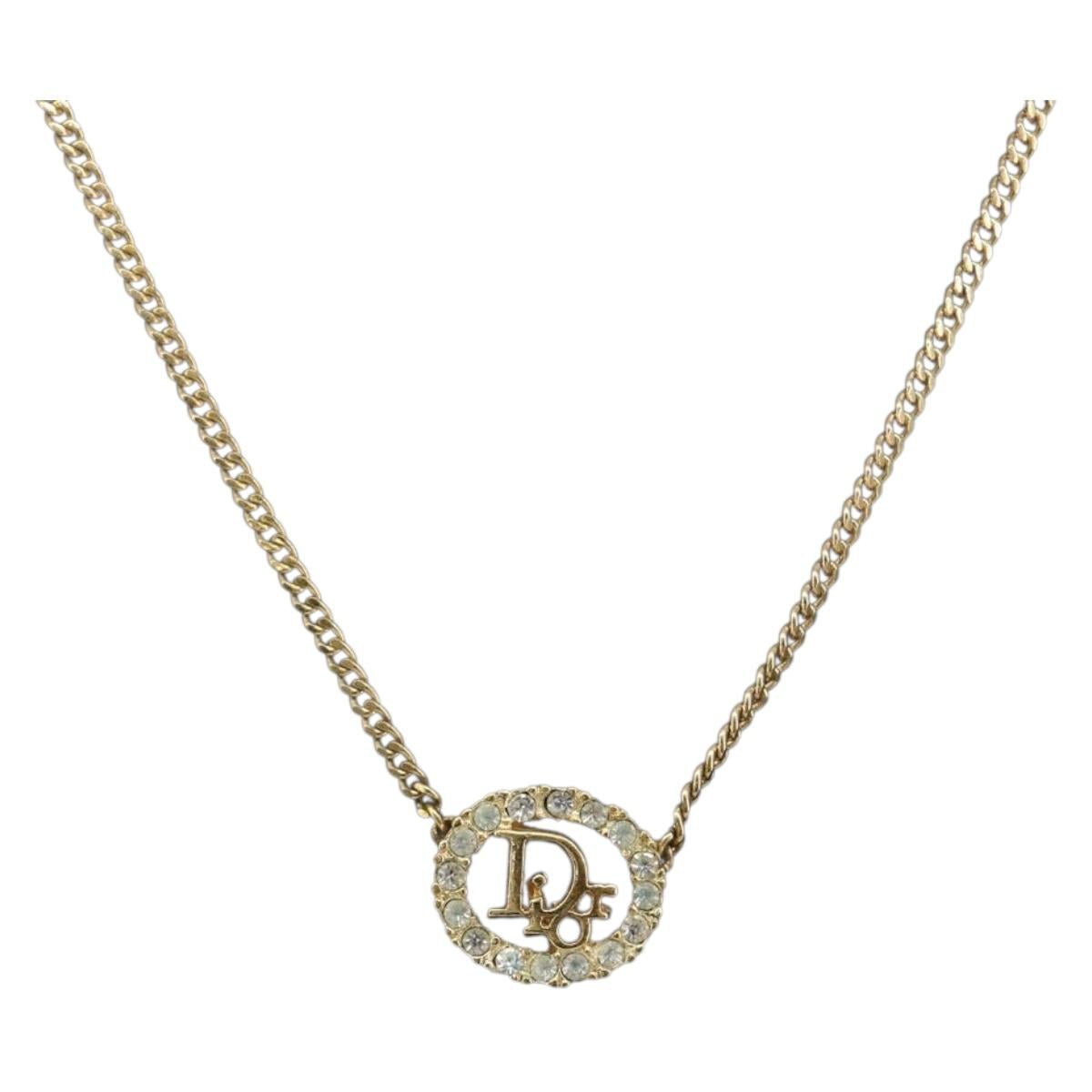 Christian Dior Necklace Metal Gold Tone Auth 208534
