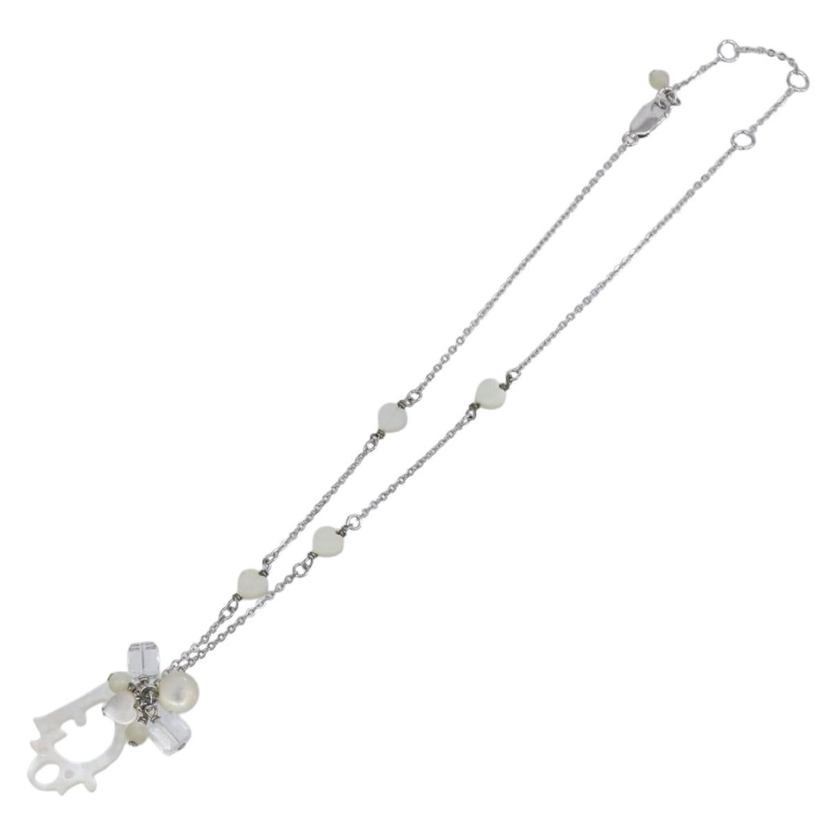 Christian Dior Necklace Metal Silver White Auth 208535V