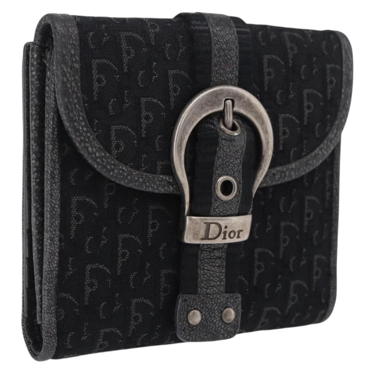 Christian Dior Trotter Canvas Wallet Black Silver Auth 208541V