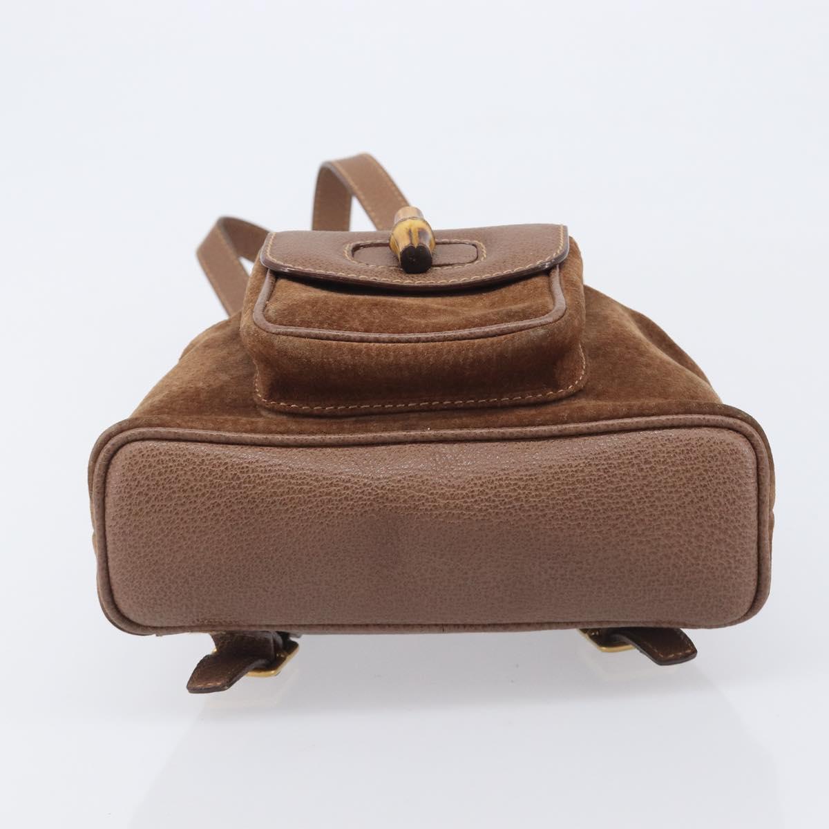 GUCCI Bamboo Backpack Suede Brown Gold Tone 003 1998 0030 Auth 208542