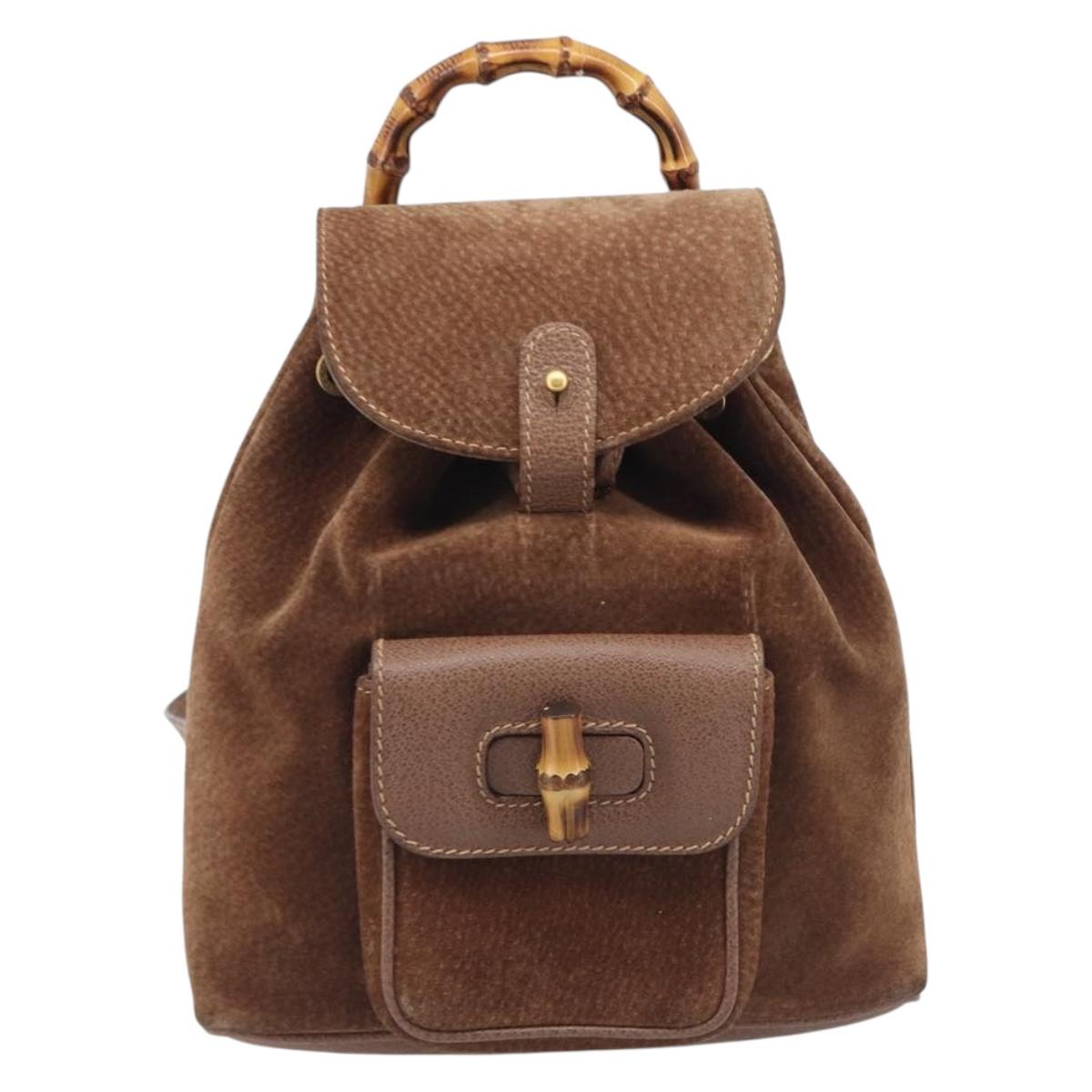 GUCCI Bamboo Backpack Suede Brown Gold Tone 003 1998 0030 Auth 208542