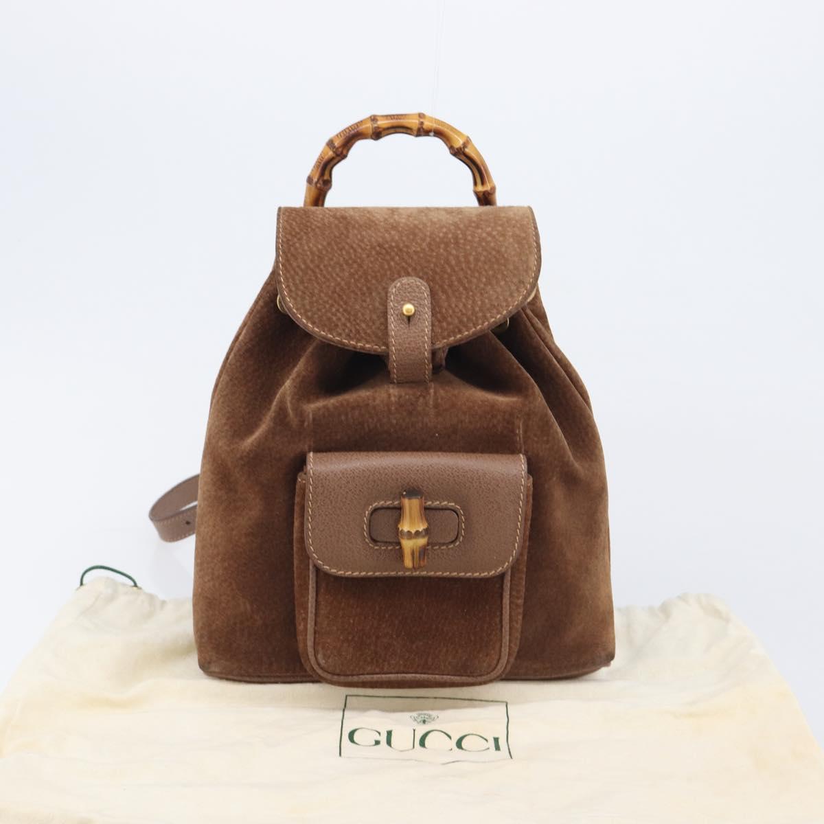 GUCCI Bamboo Backpack Suede Brown Gold Tone 003 1998 0030 Auth 208542
