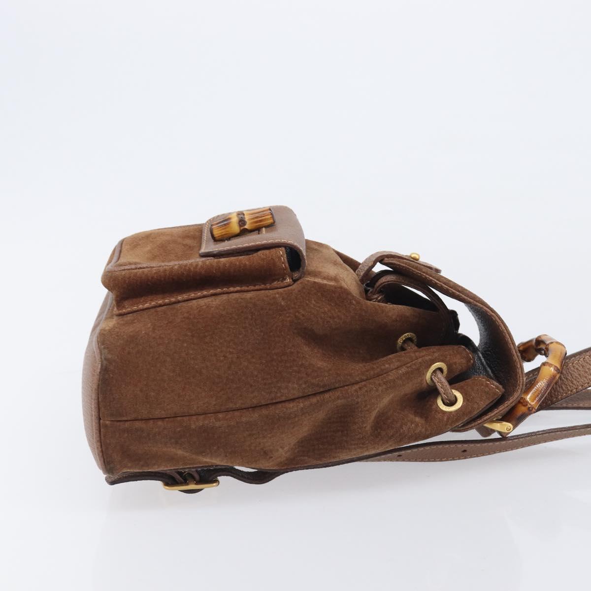 GUCCI Bamboo Backpack Suede Brown Gold Tone 003 1998 0030 Auth 208542
