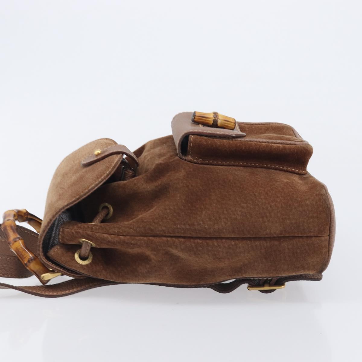 GUCCI Bamboo Backpack Suede Brown Gold Tone 003 1998 0030 Auth 208542