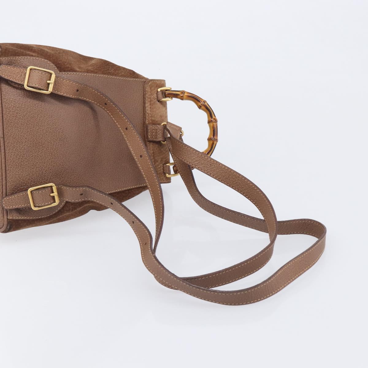 GUCCI Bamboo Backpack Suede Brown Gold Tone 003 1998 0030 Auth 208542