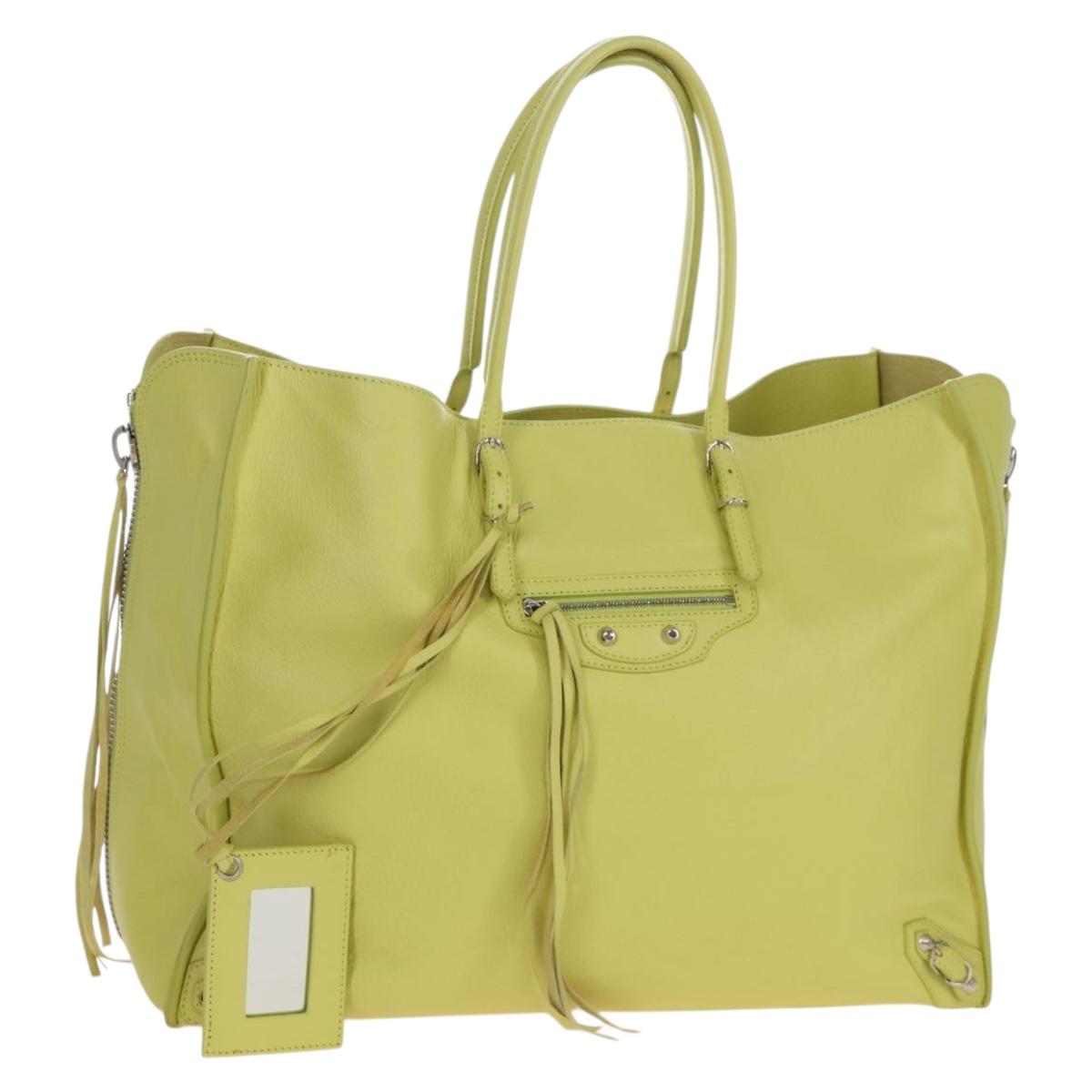 Balenciaga The Paper Hand Bag Leather Light Yellow Silver 236701 Auth 208550V