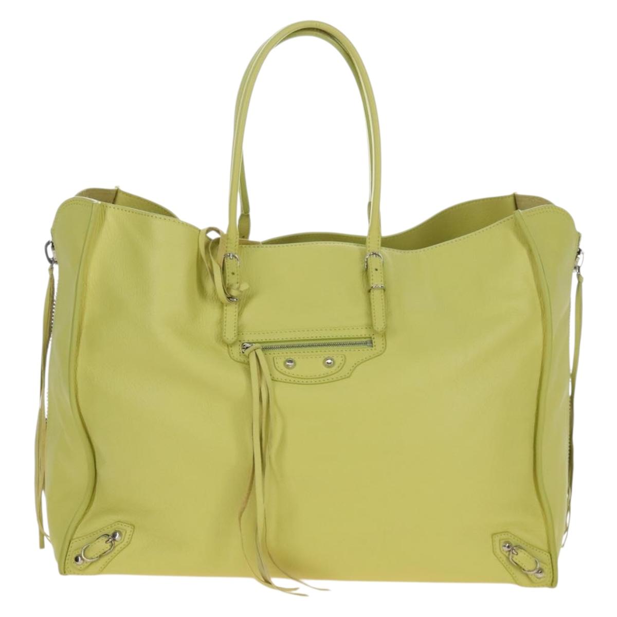 Balenciaga The Paper Hand Bag Leather Light Yellow Silver 236701 Auth 208550V