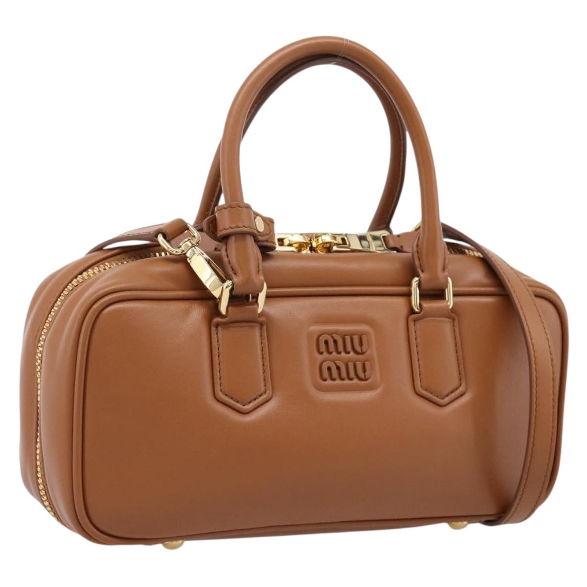 Miu Miu Arkady Hand Bag Leather 2way Brown Gold Auth 208552M