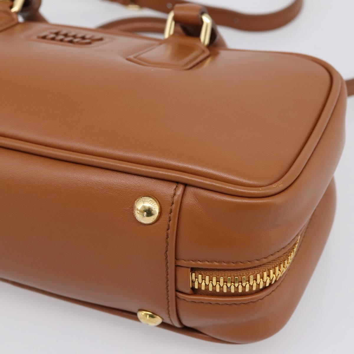 Miu Miu Arkady Hand Bag Leather 2way Brown Gold Auth 208552M
