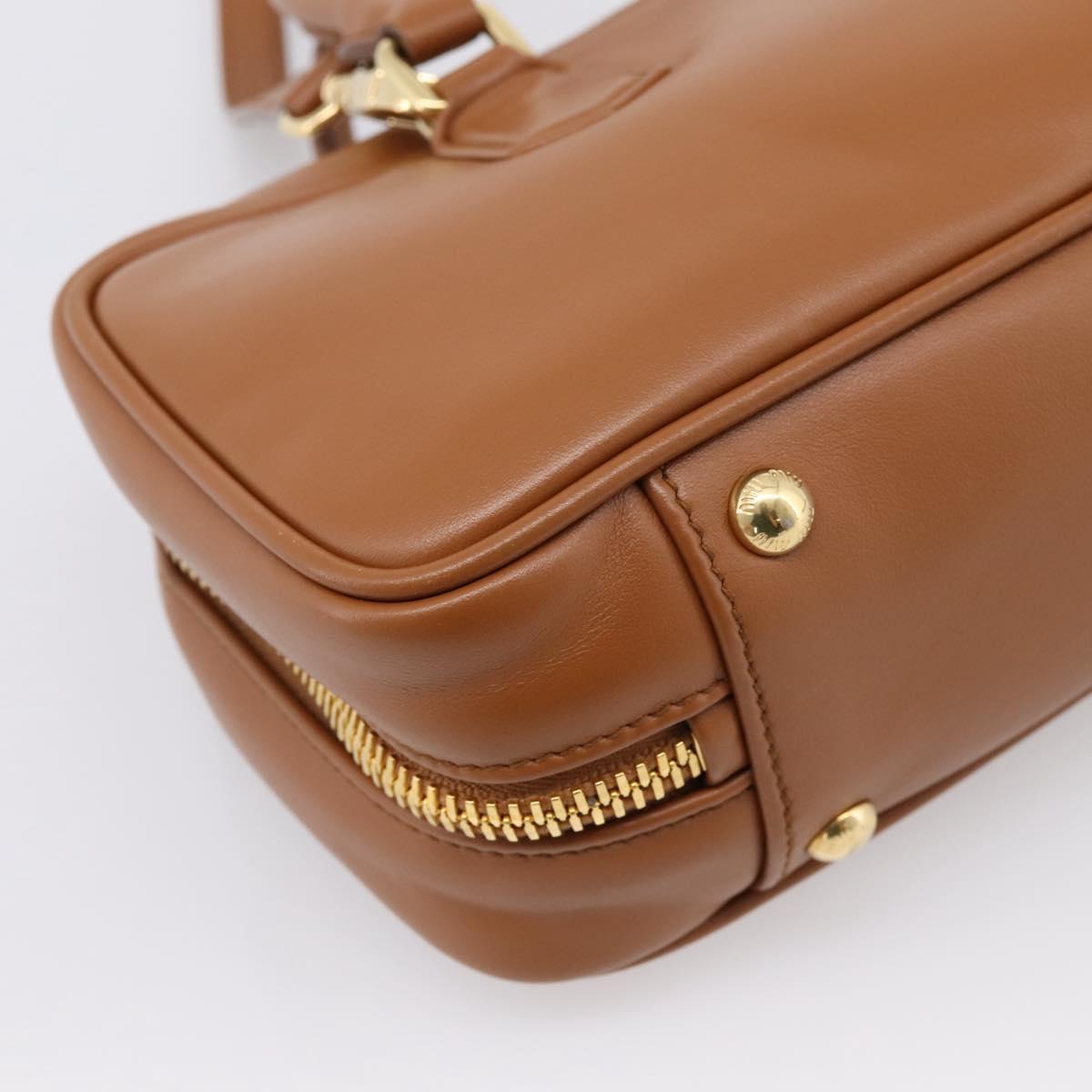 Miu Miu Arkady Hand Bag Leather 2way Brown Gold Auth 208552M