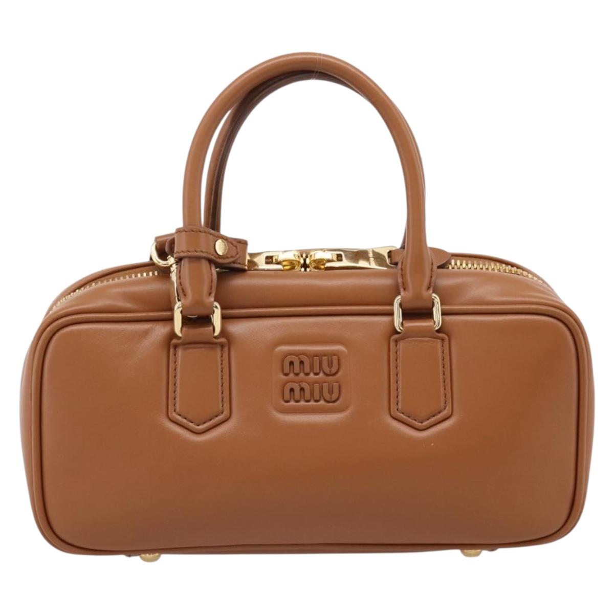 Miu Miu Arkady Hand Bag Leather 2way Brown Gold Auth 208552M