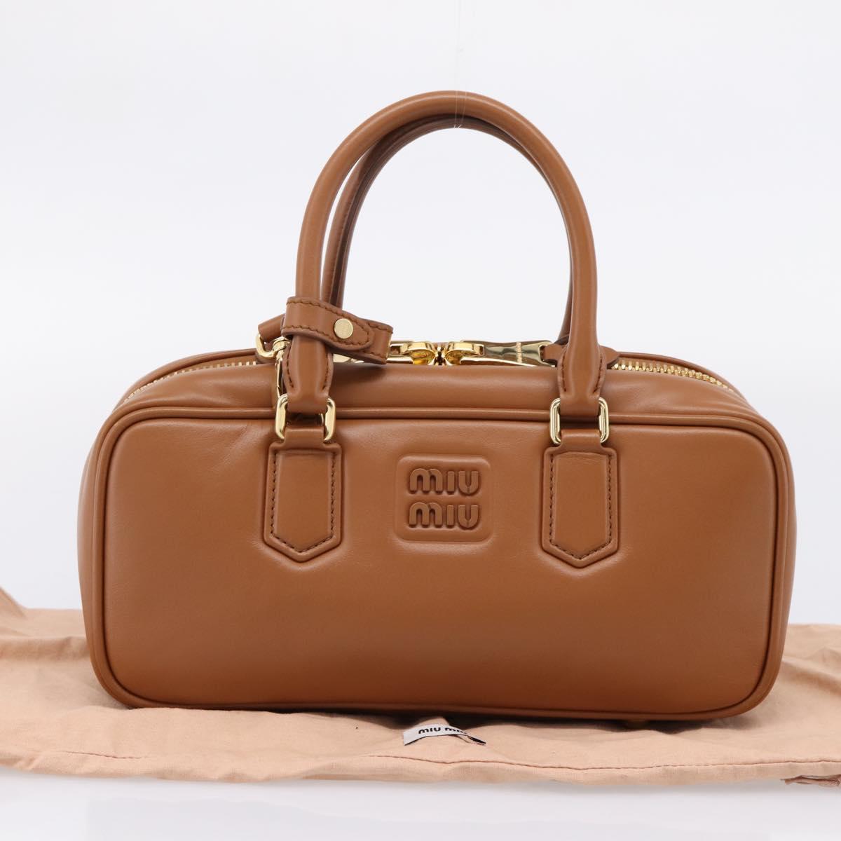 Miu Miu Arkady Hand Bag Leather 2way Brown Gold Auth 208552M