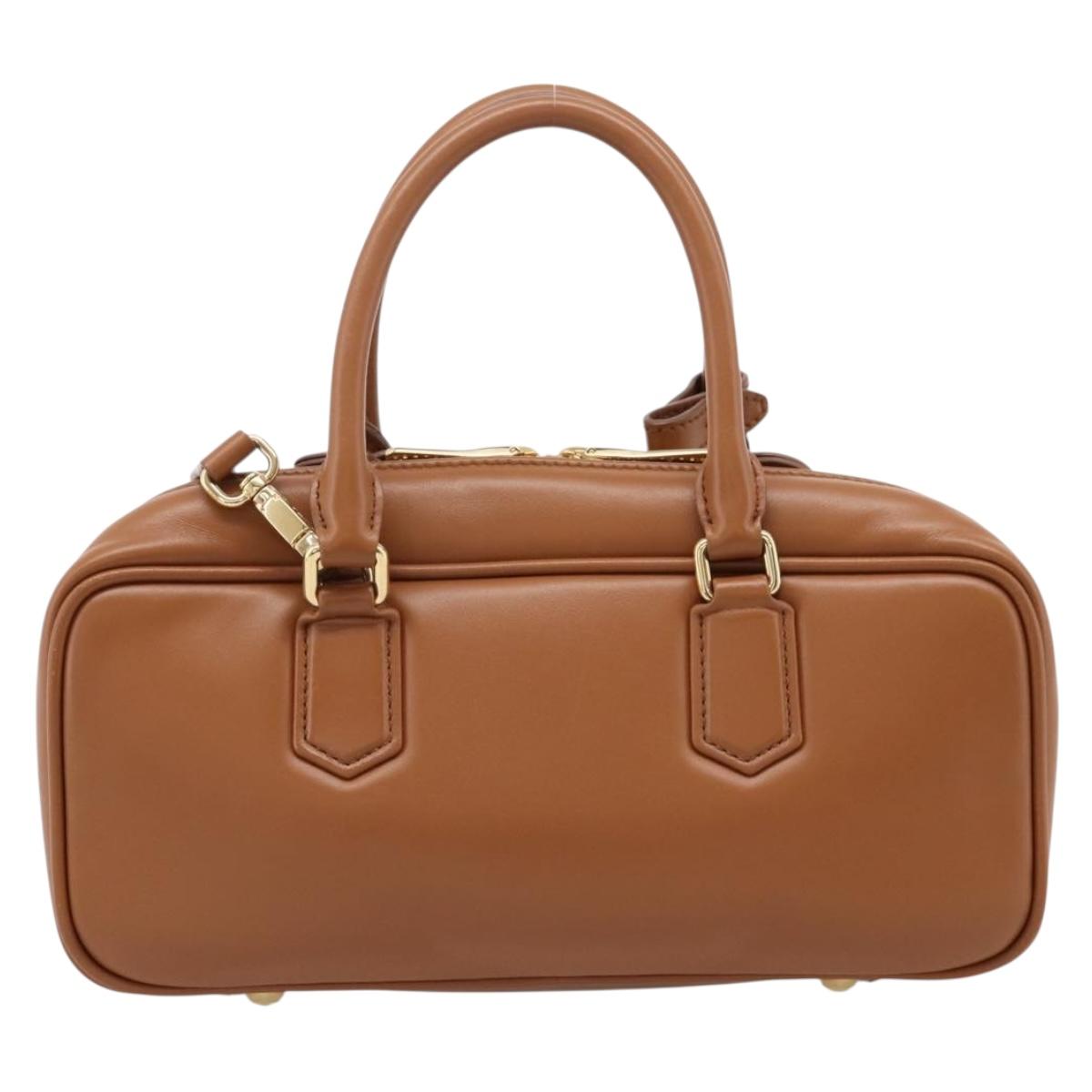 Miu Miu Arkady Hand Bag Leather 2way Brown Gold Auth 208552M