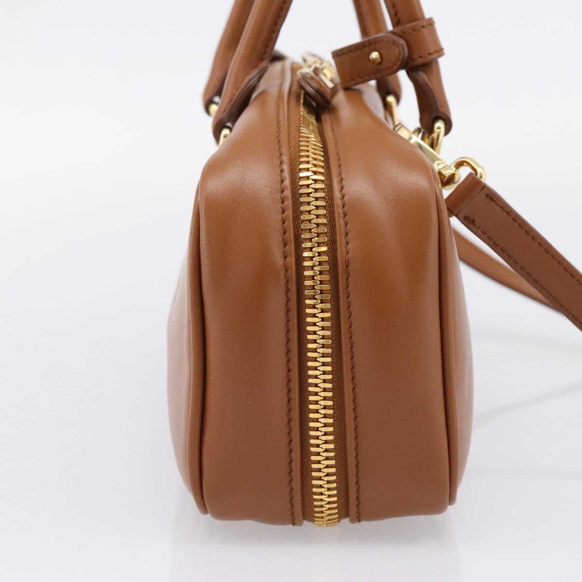 Miu Miu Arkady Hand Bag Leather 2way Brown Gold Auth 208552M