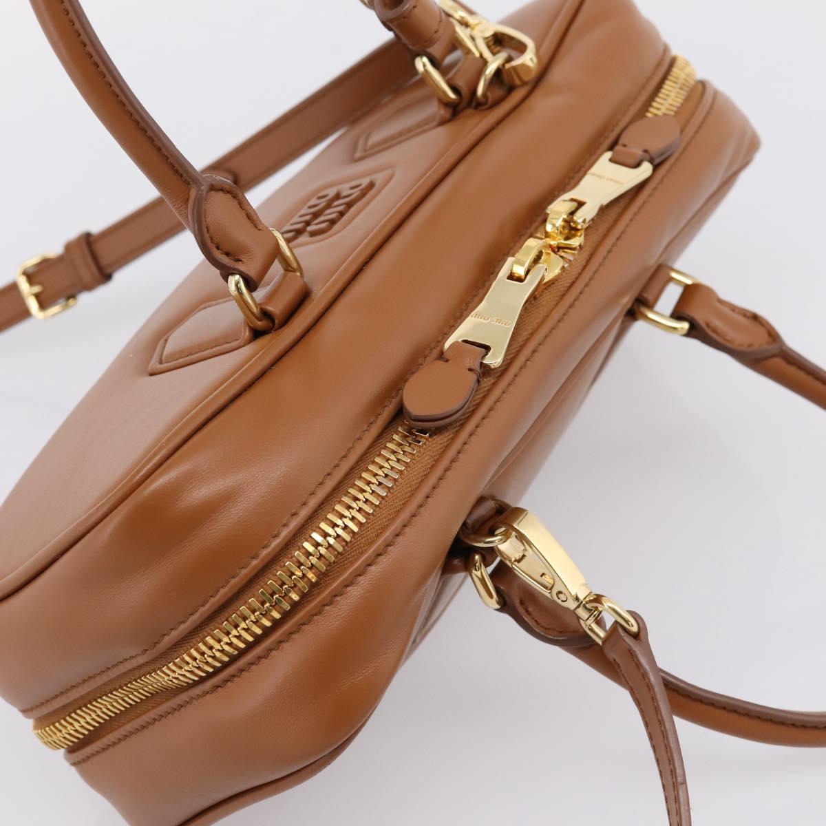 Miu Miu Arkady Hand Bag Leather 2way Brown Gold Auth 208552M