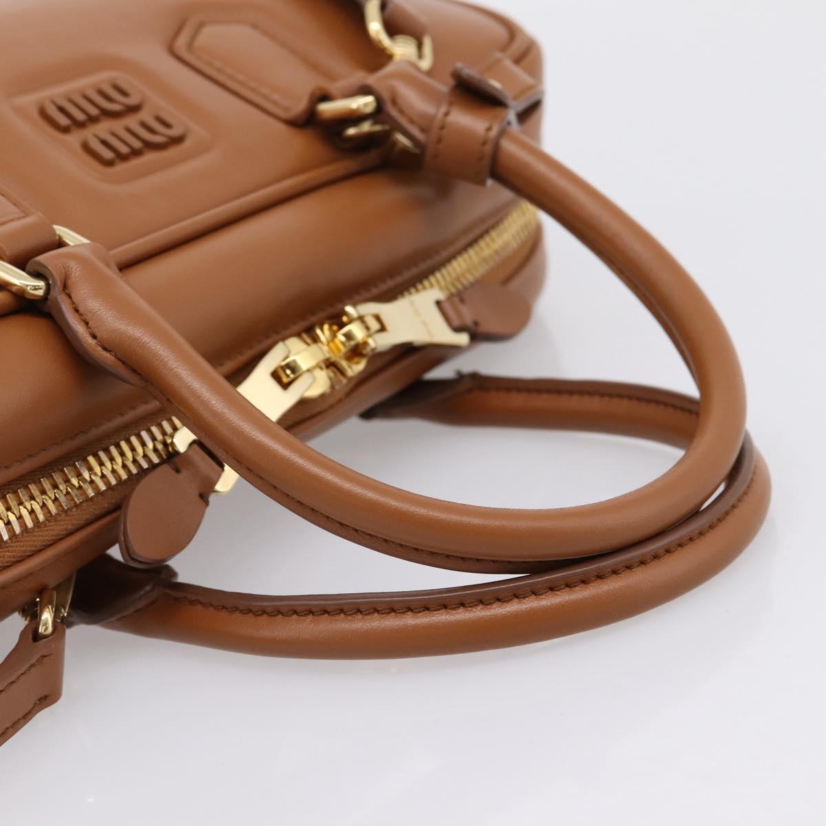 Miu Miu Arkady Hand Bag Leather 2way Brown Gold Auth 208552M