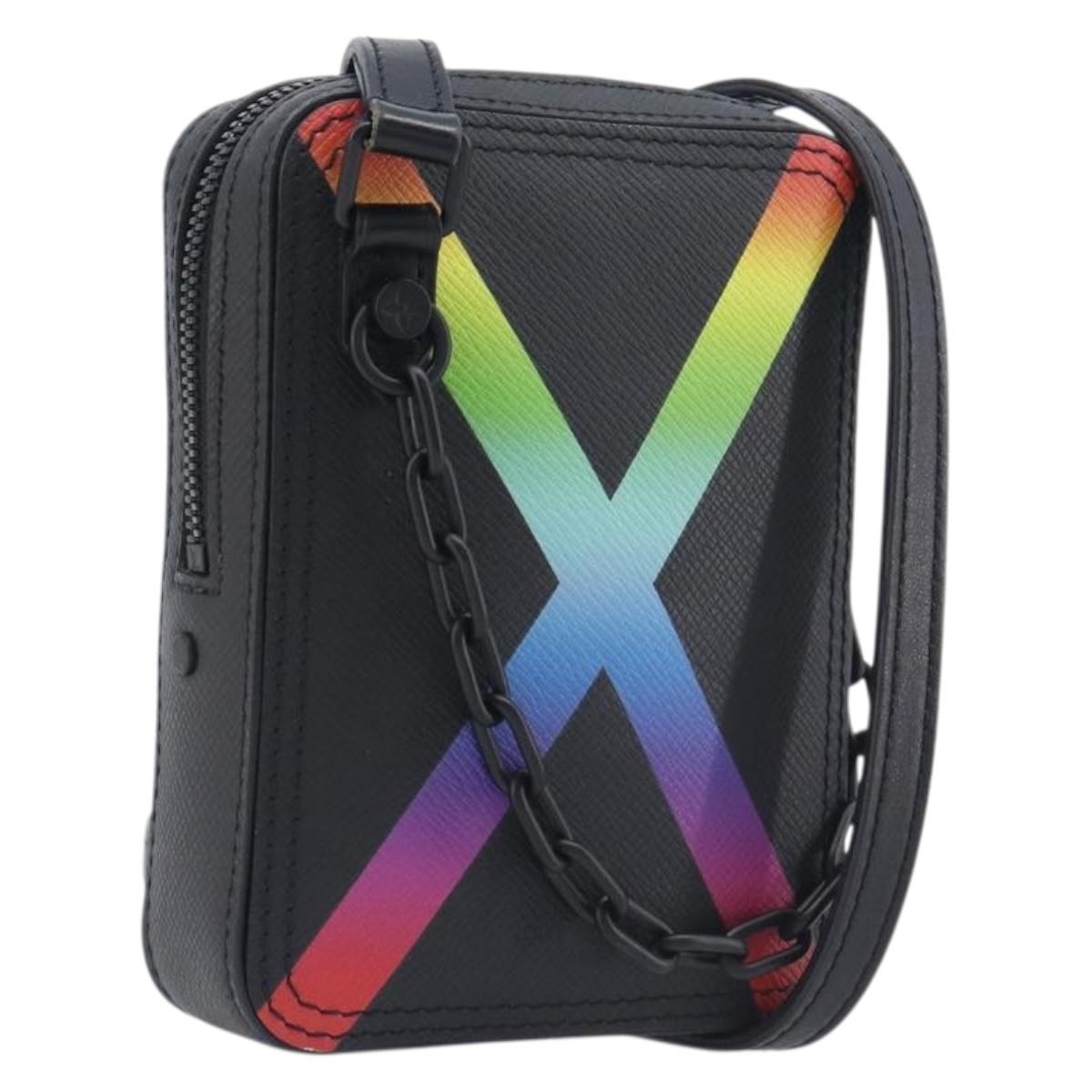 LOUIS VUITTON Taiga Rainbow Danube Messenger Bag Black M30332 LV Auth 208555M
