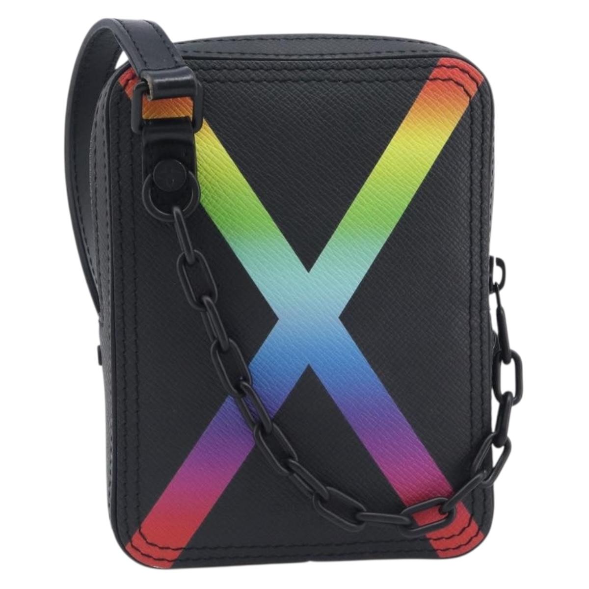 LOUIS VUITTON Taiga Rainbow Danube Messenger Bag Black M30332 LV Auth 208555M