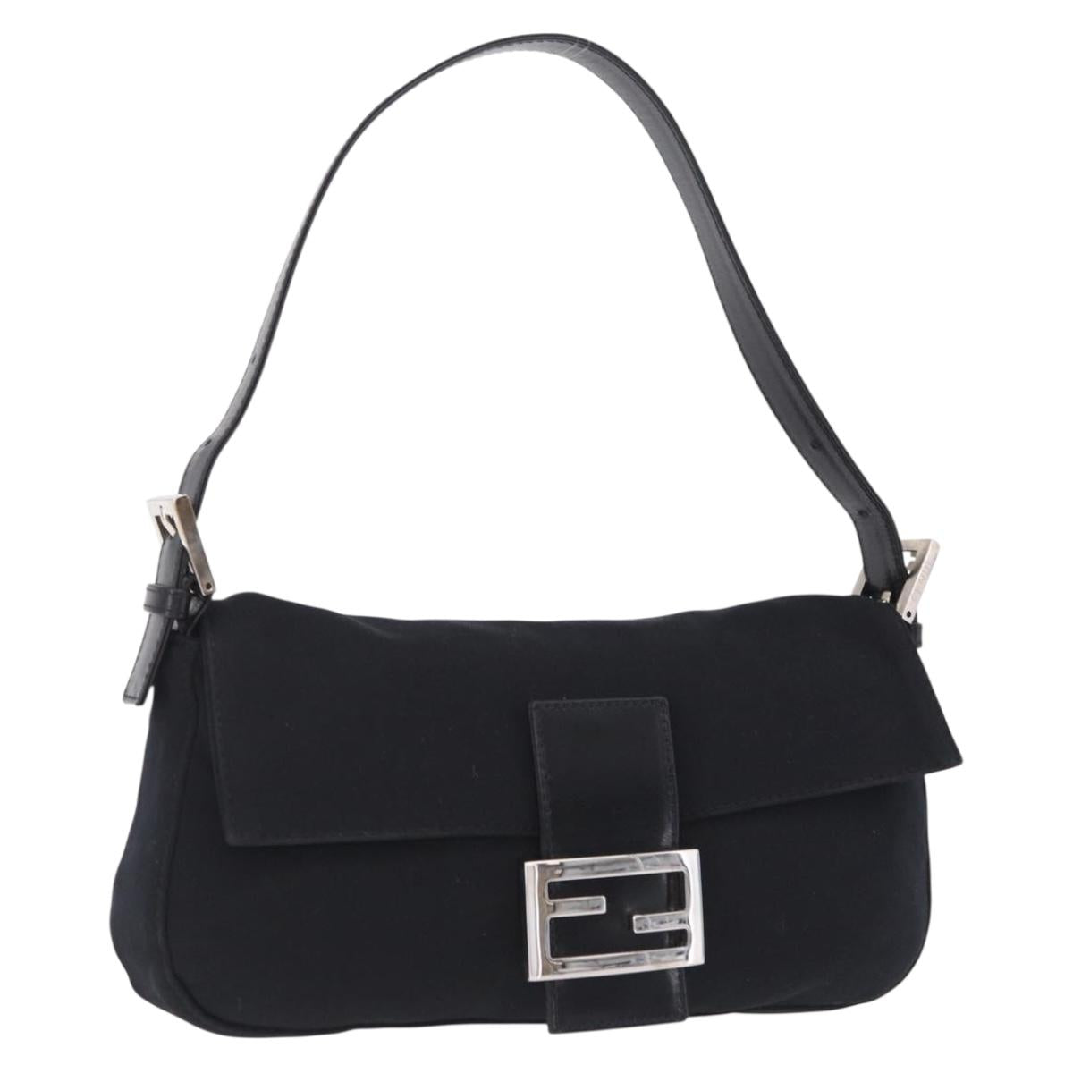 FENDI Mamma Baguette Shoulder Bag Cotton Jersey Black Silver 26424 Auth 208557V