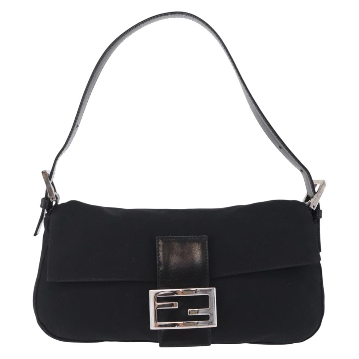 FENDI Mamma Baguette Shoulder Bag Cotton Jersey Black Silver 26424 Auth 208557V