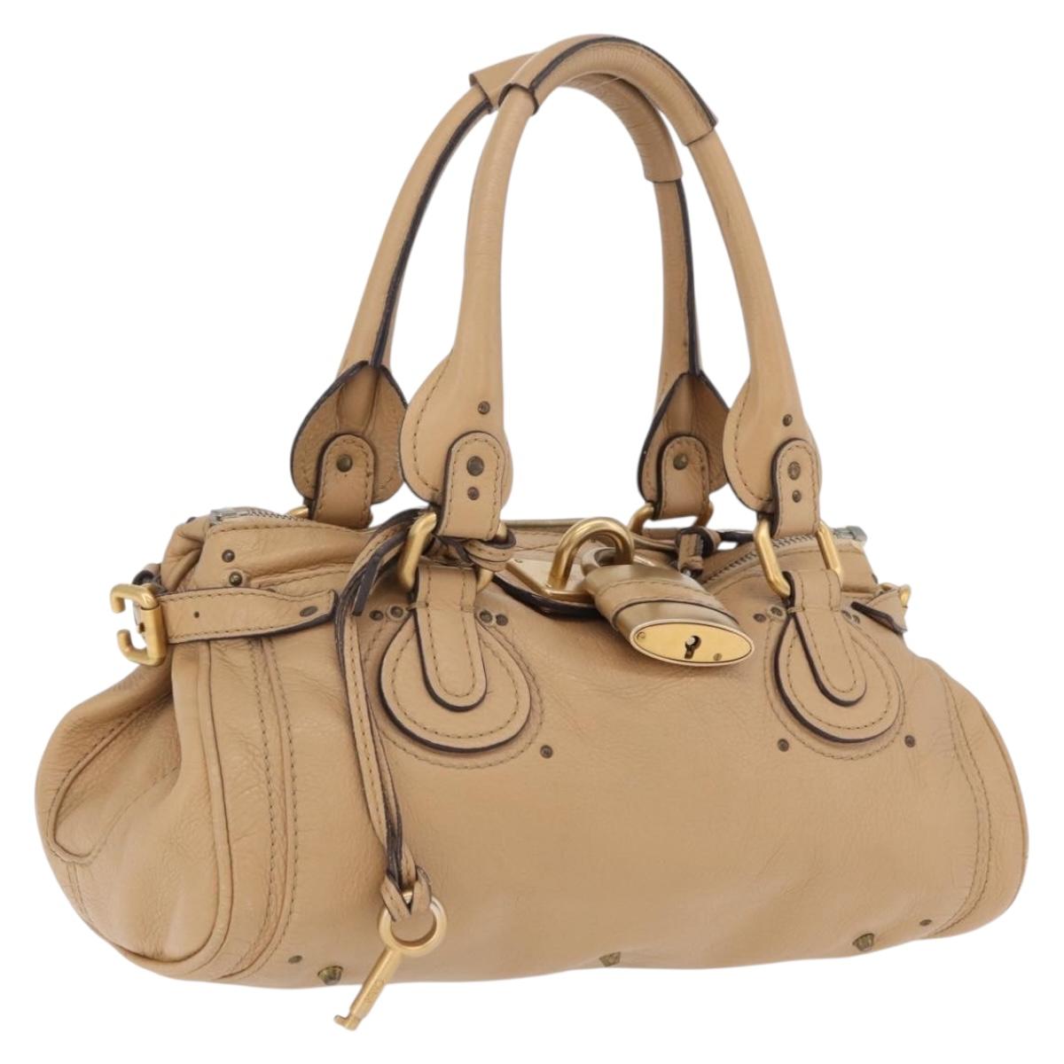 Chloe Paddington Hand Bag Leather Beige Gold Silver Auth 208558V