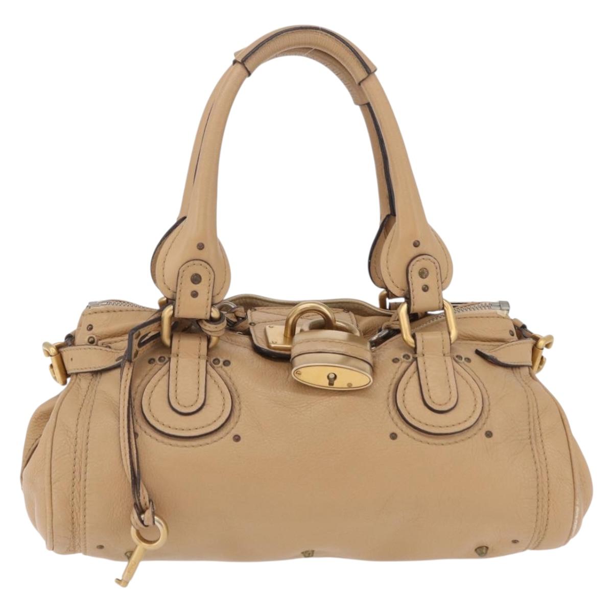 Chloe Paddington Hand Bag Leather Beige Gold Silver Auth 208558V