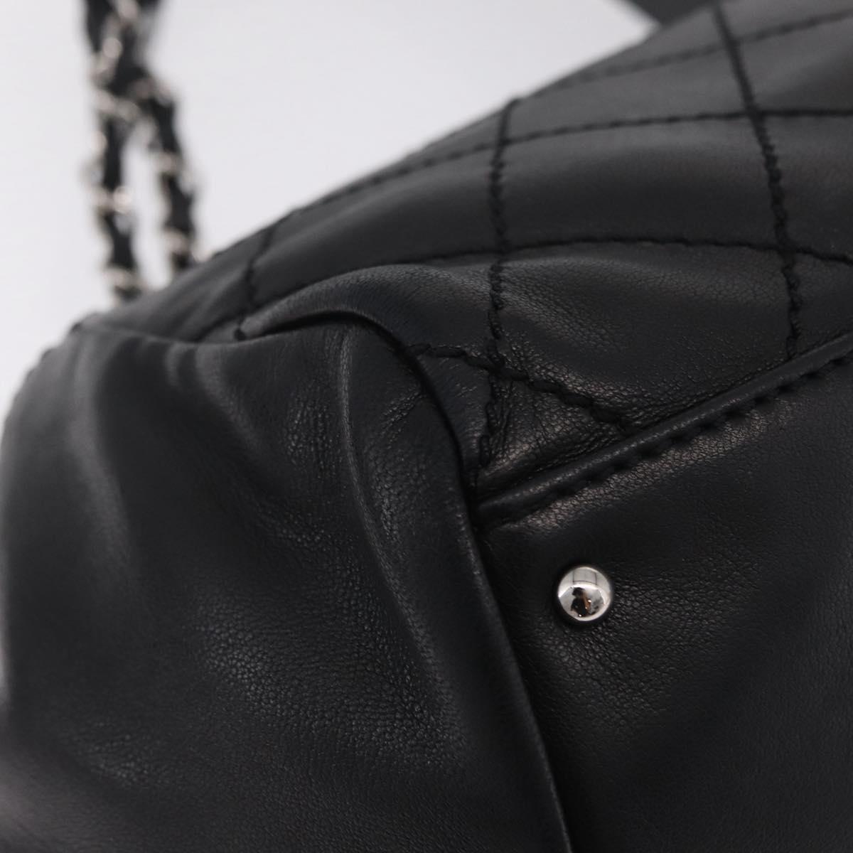 CHANEL Chain Shoulder Bag Lamb Skin Black Silver CC Auth 208559M