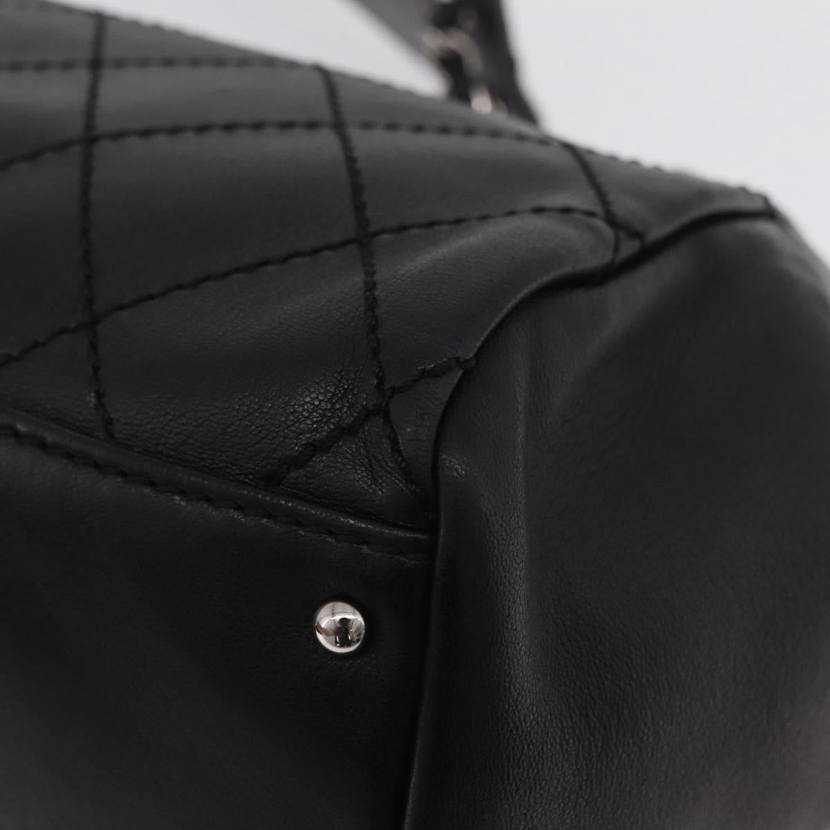 CHANEL Chain Shoulder Bag Lamb Skin Black Silver CC Auth 208559M