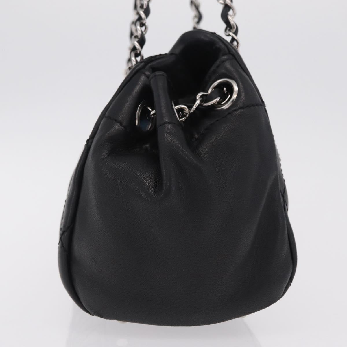 CHANEL Chain Shoulder Bag Lamb Skin Black Silver CC Auth 208559M