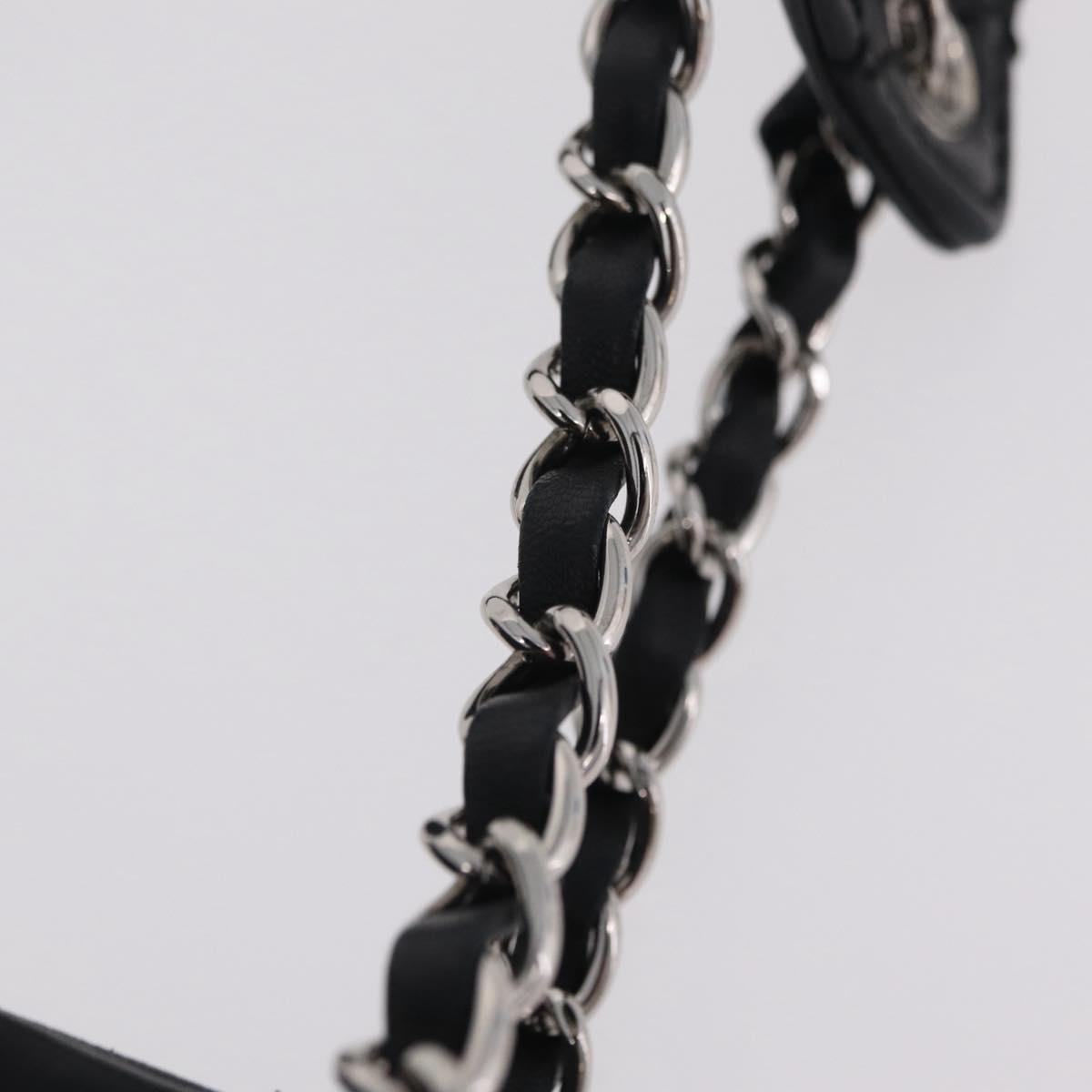 CHANEL Chain Shoulder Bag Lamb Skin Black Silver CC Auth 208559M