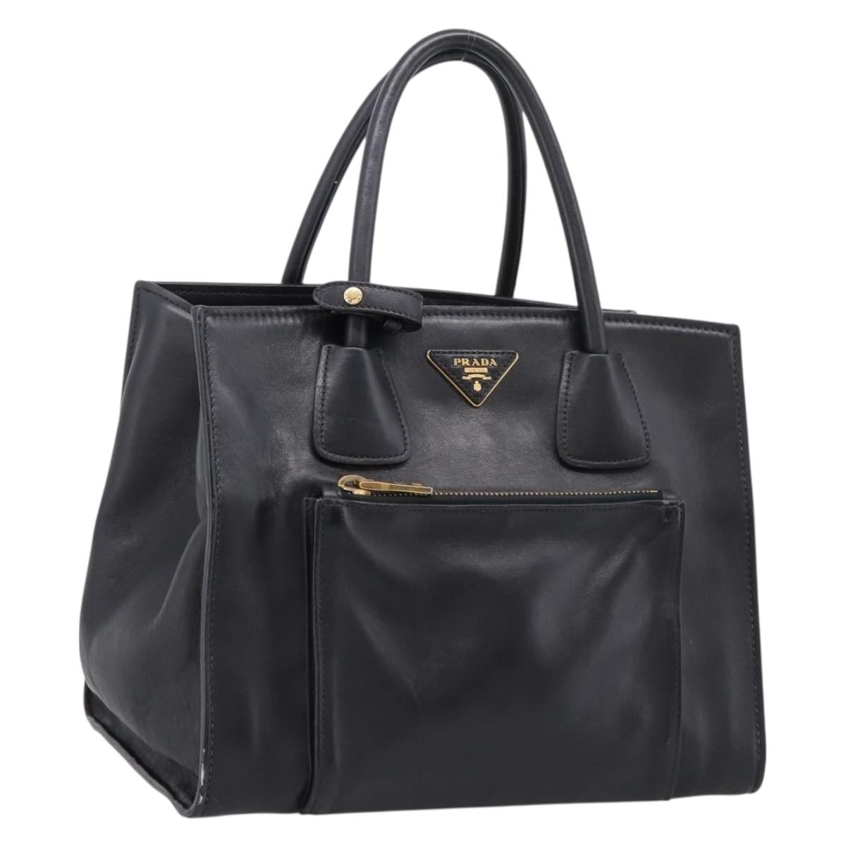 PRADA Hand Bag Leather Black Gold Auth 208562V