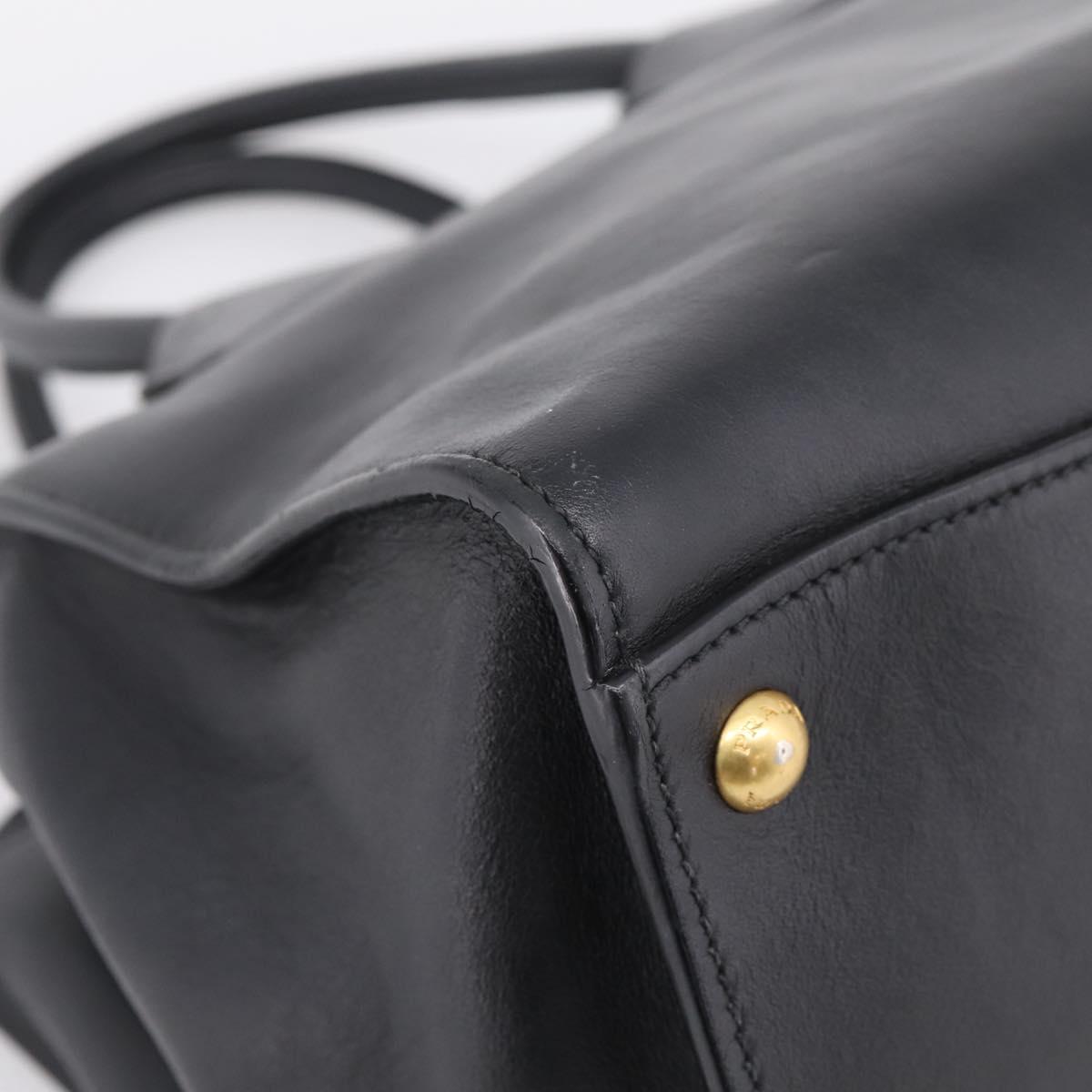 PRADA Hand Bag Leather Black Gold Auth 208562V