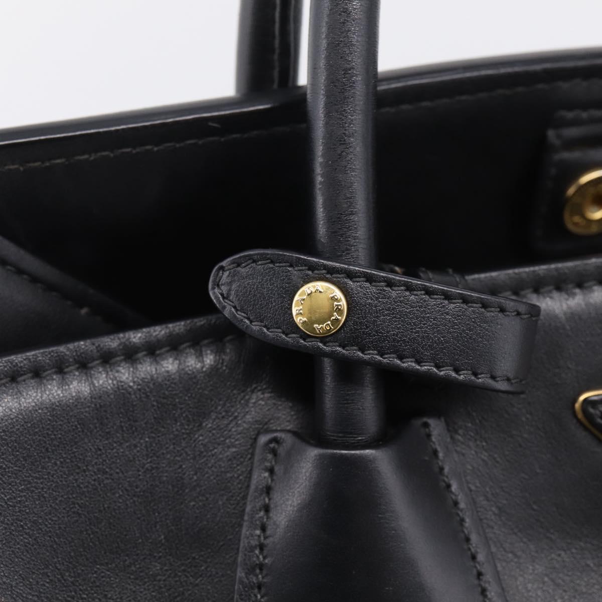 PRADA Hand Bag Leather Black Gold Auth 208562V