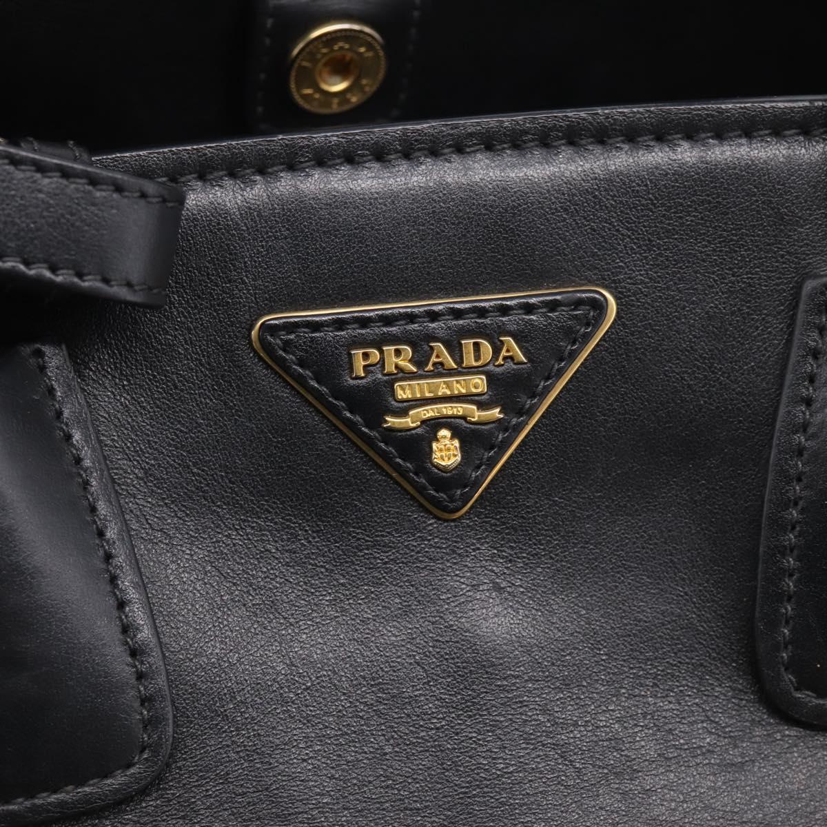 PRADA Hand Bag Leather Black Gold Auth 208562V