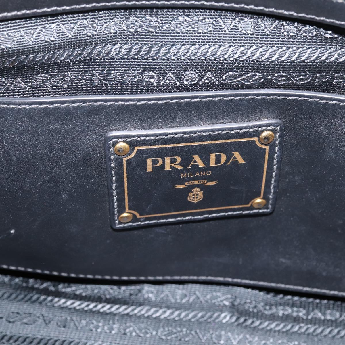 PRADA Hand Bag Leather Black Gold Auth 208562V