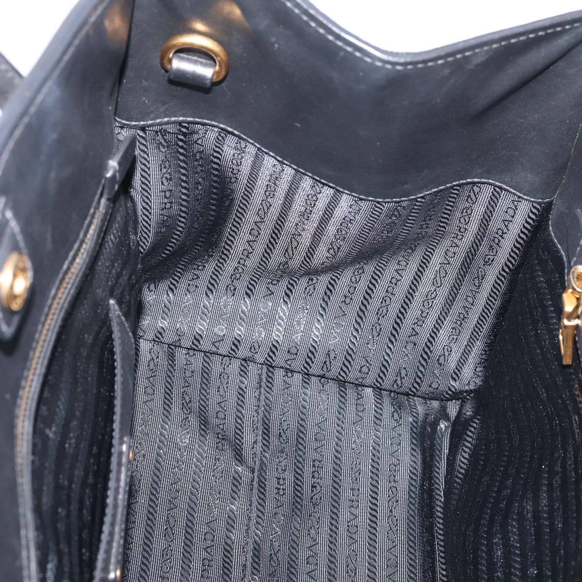 PRADA Hand Bag Leather Black Gold Auth 208562V