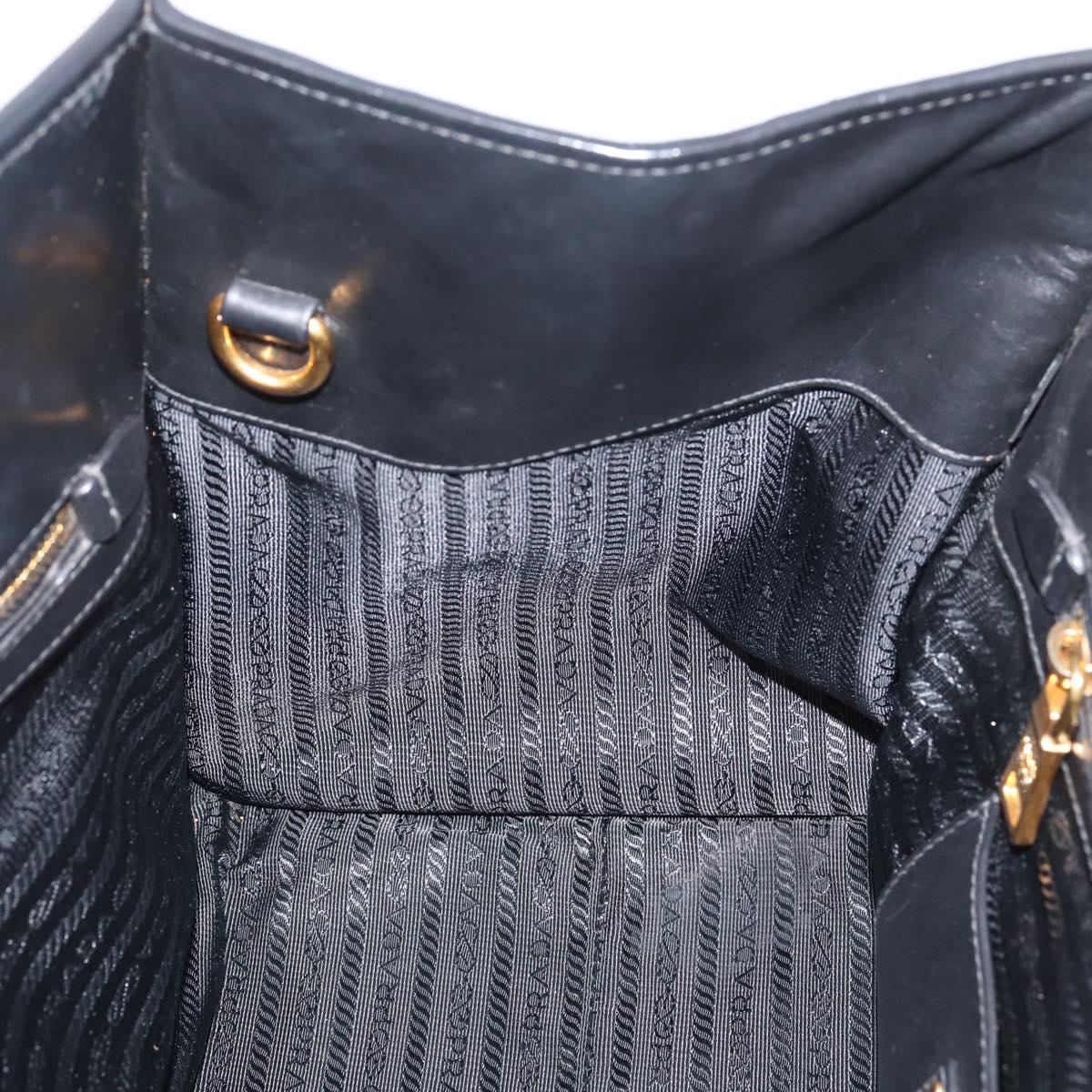 PRADA Hand Bag Leather Black Gold Auth 208562V
