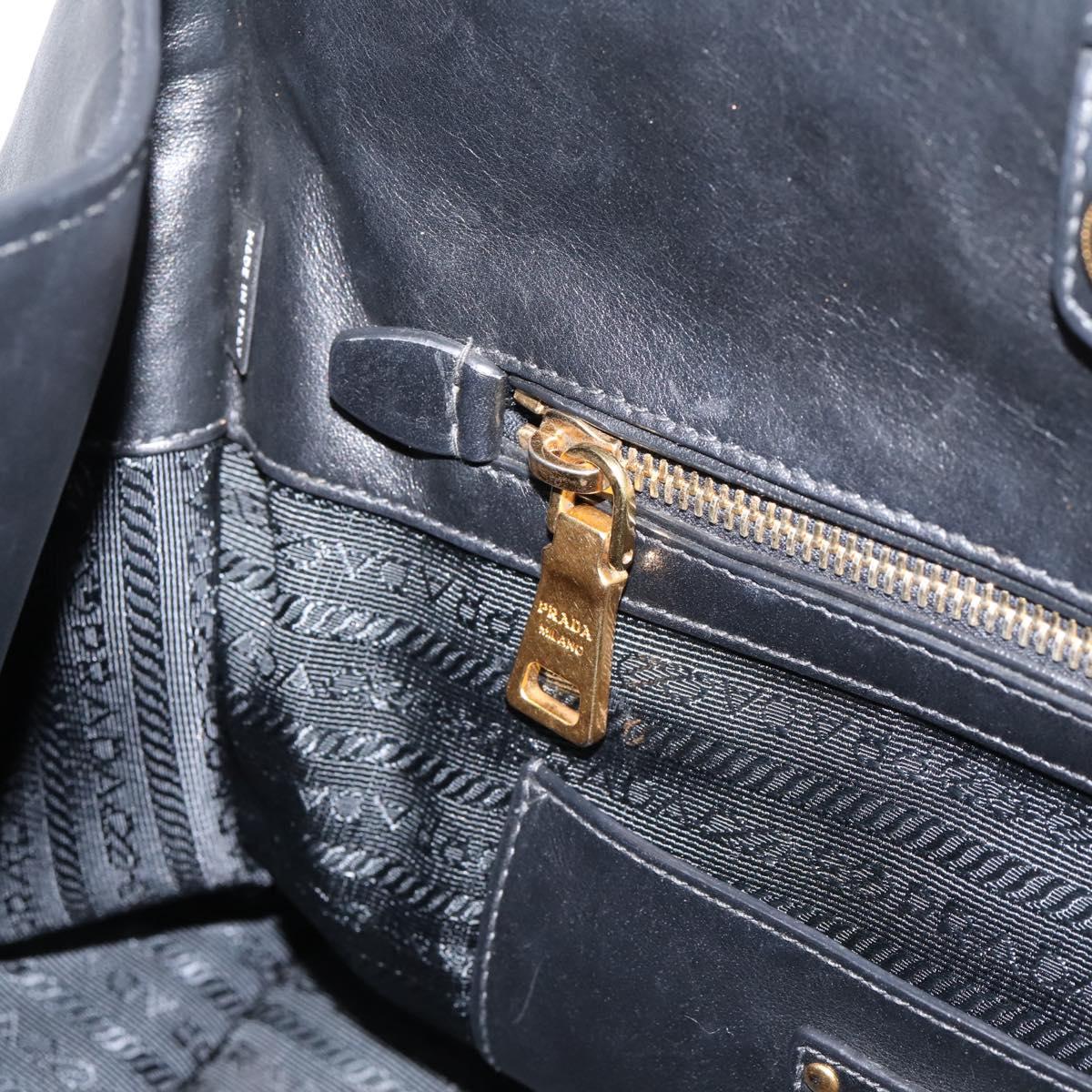 PRADA Hand Bag Leather Black Gold Auth 208562V