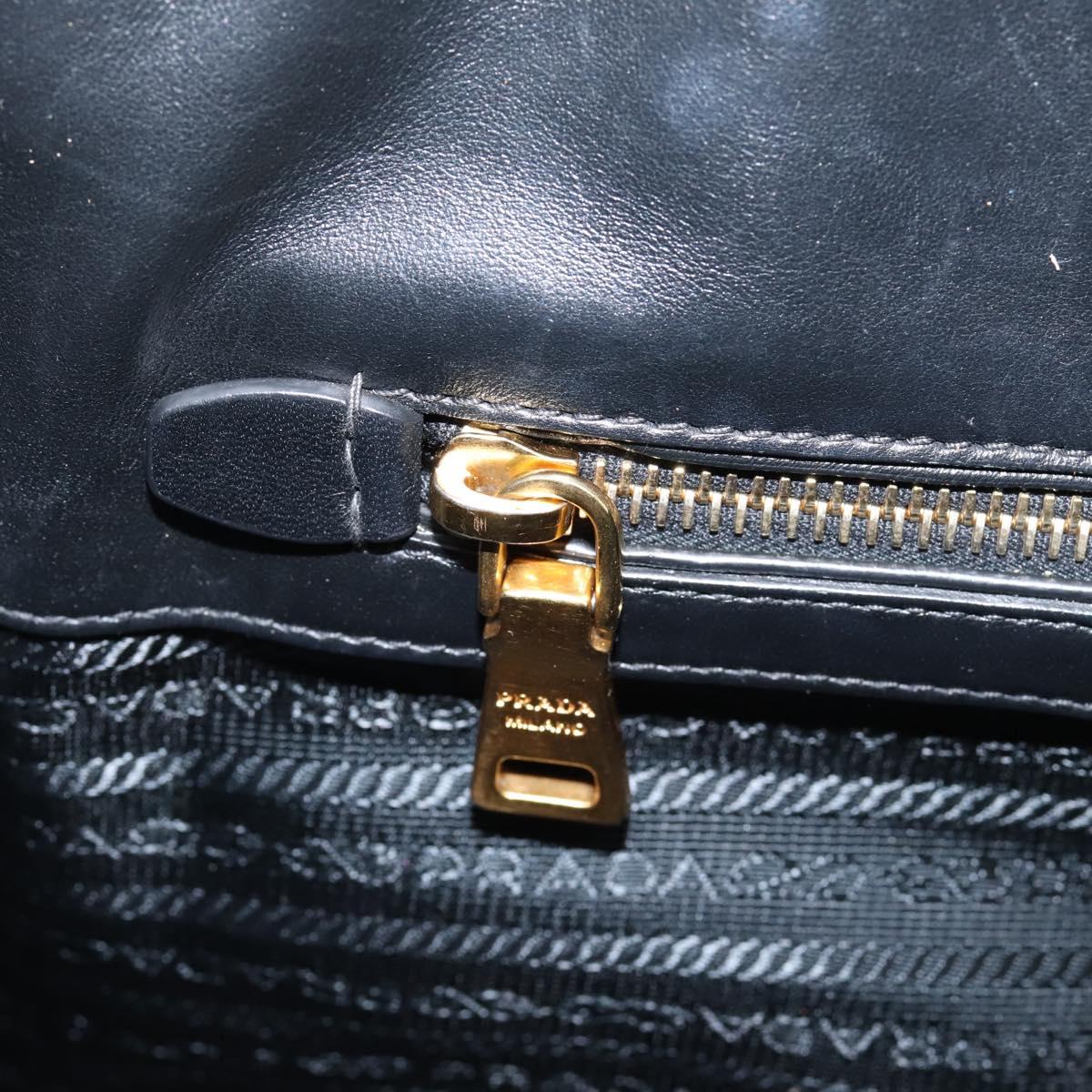 PRADA Hand Bag Leather Black Gold Auth 208562V
